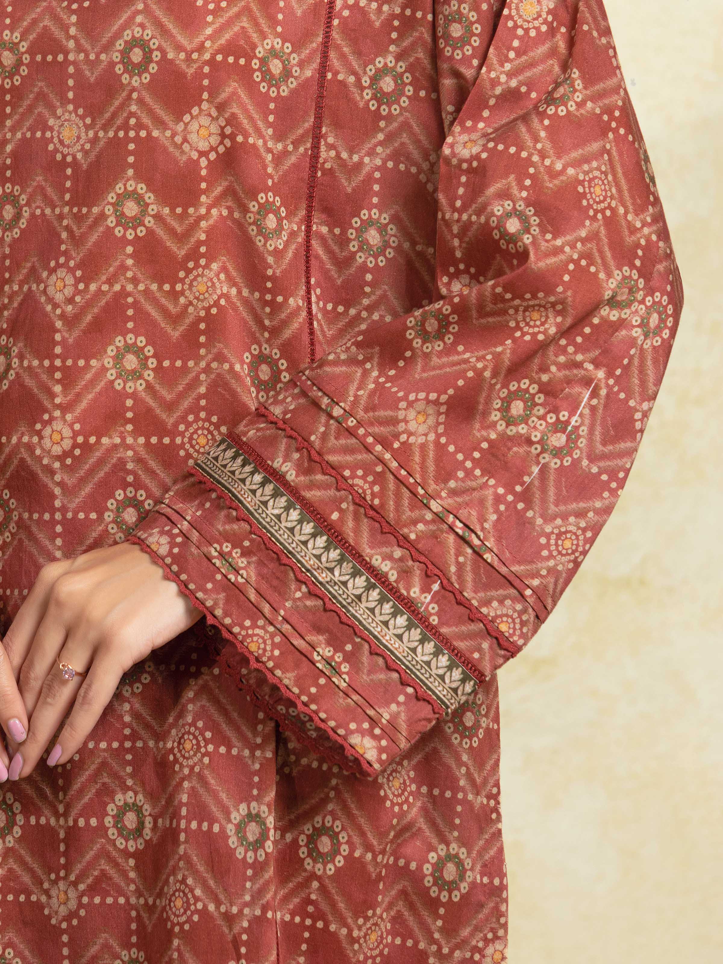 URB Unstitched Light Maroon Printed Khaddar 3 Piece