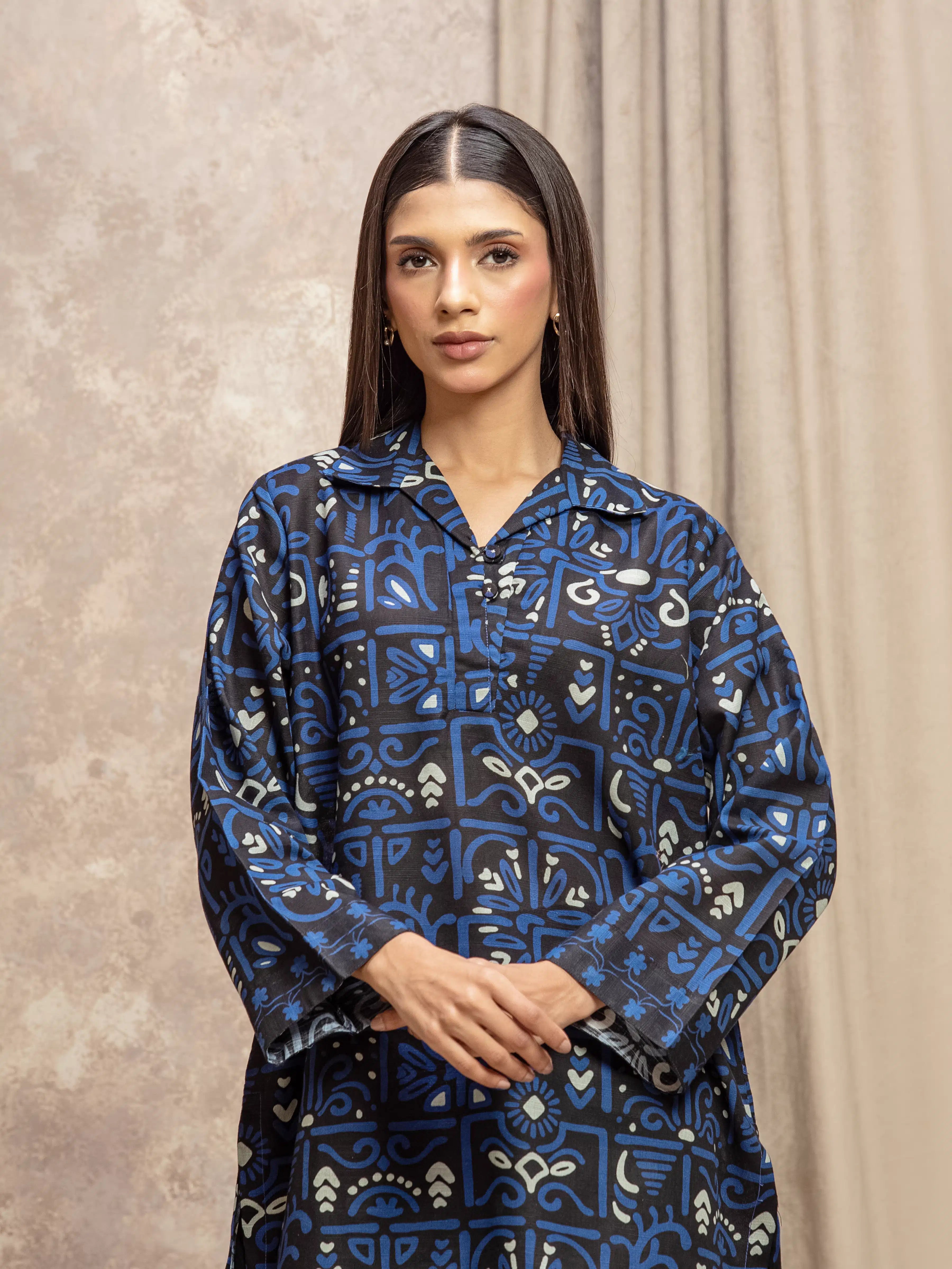URB Pret 2Pc Printed Khaddar Shirt Trouser