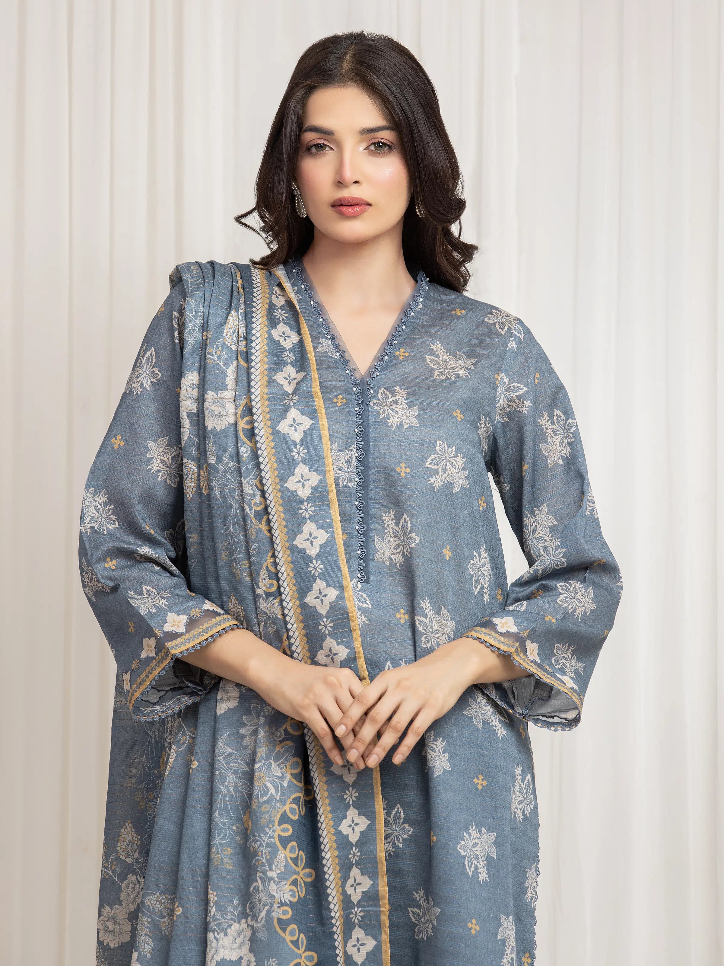 Unstitched Printed Zari Lawn Suit