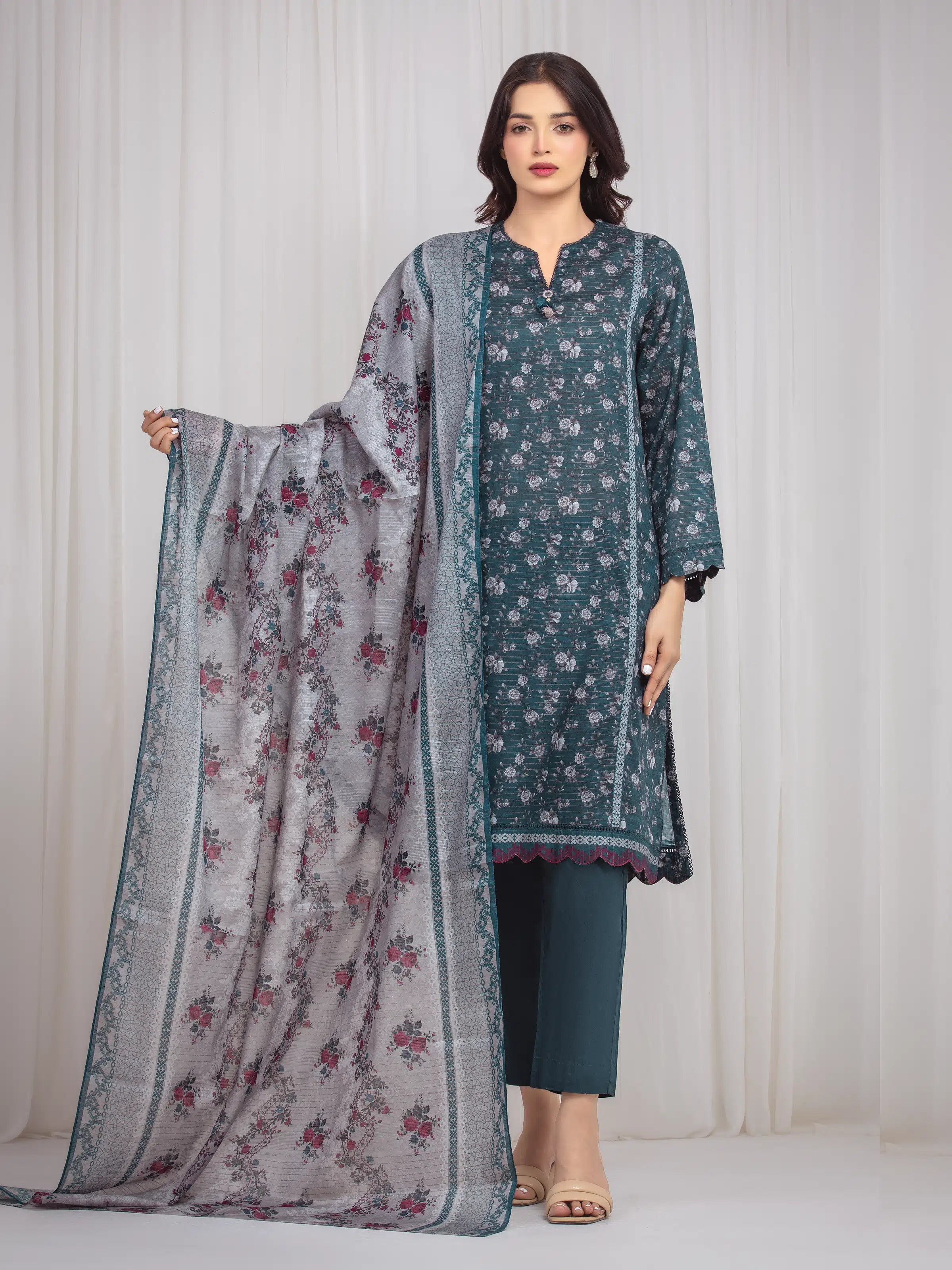 URB Unstitched Printed Zari Lawn Suit
