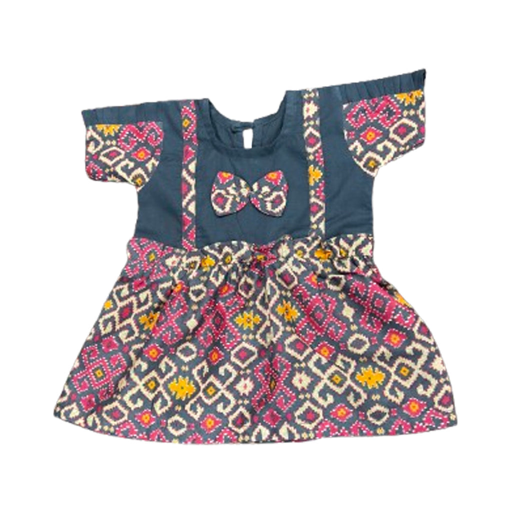 Mini Mosaic Magic Navy & Multi-Color Printed Baby Frock