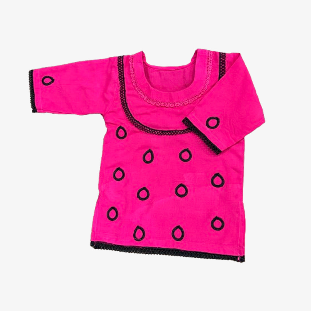 Pink Traditional Style Kurti with Black Embroidery