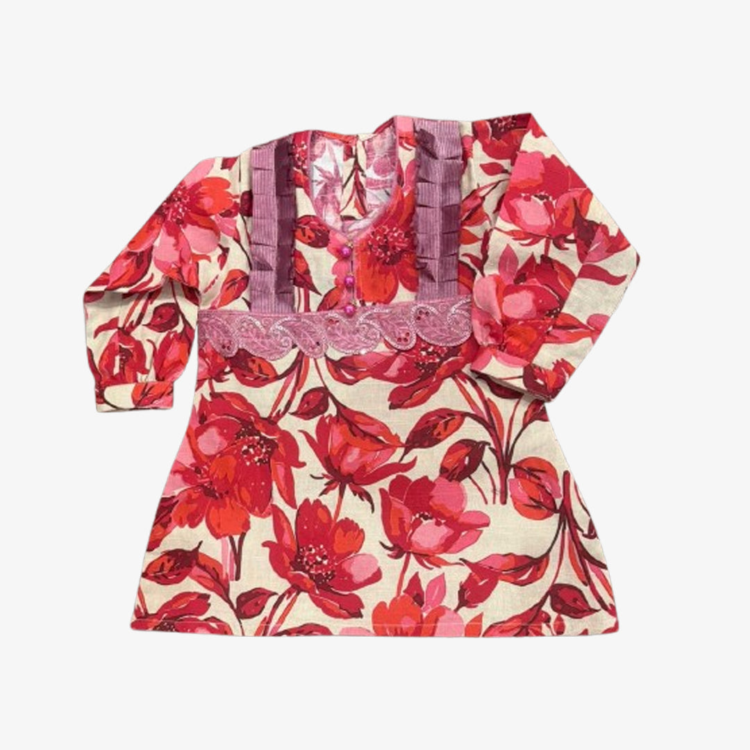 Baby Girls Printed Khaddar Dress with Trouser