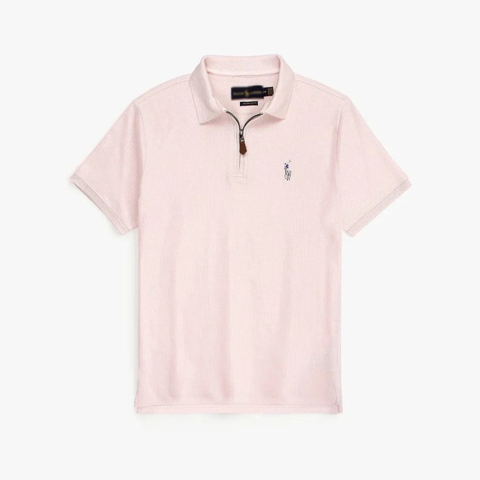 RL Premium Men's Powder Pink Polo Shirt with Multi Zipper Design