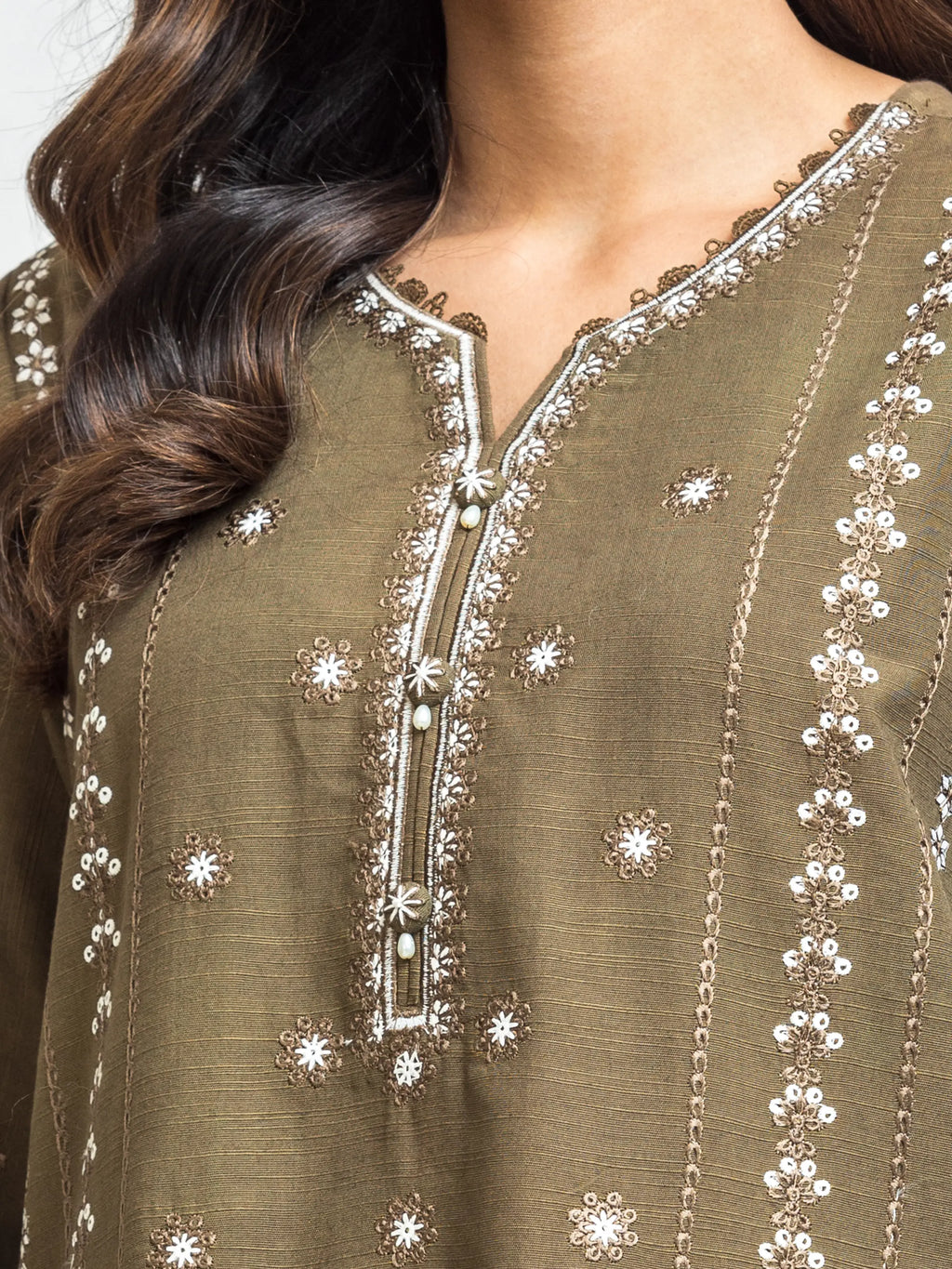 URB Unstitched Mehndi Embroidered Khaddar 3 Piece