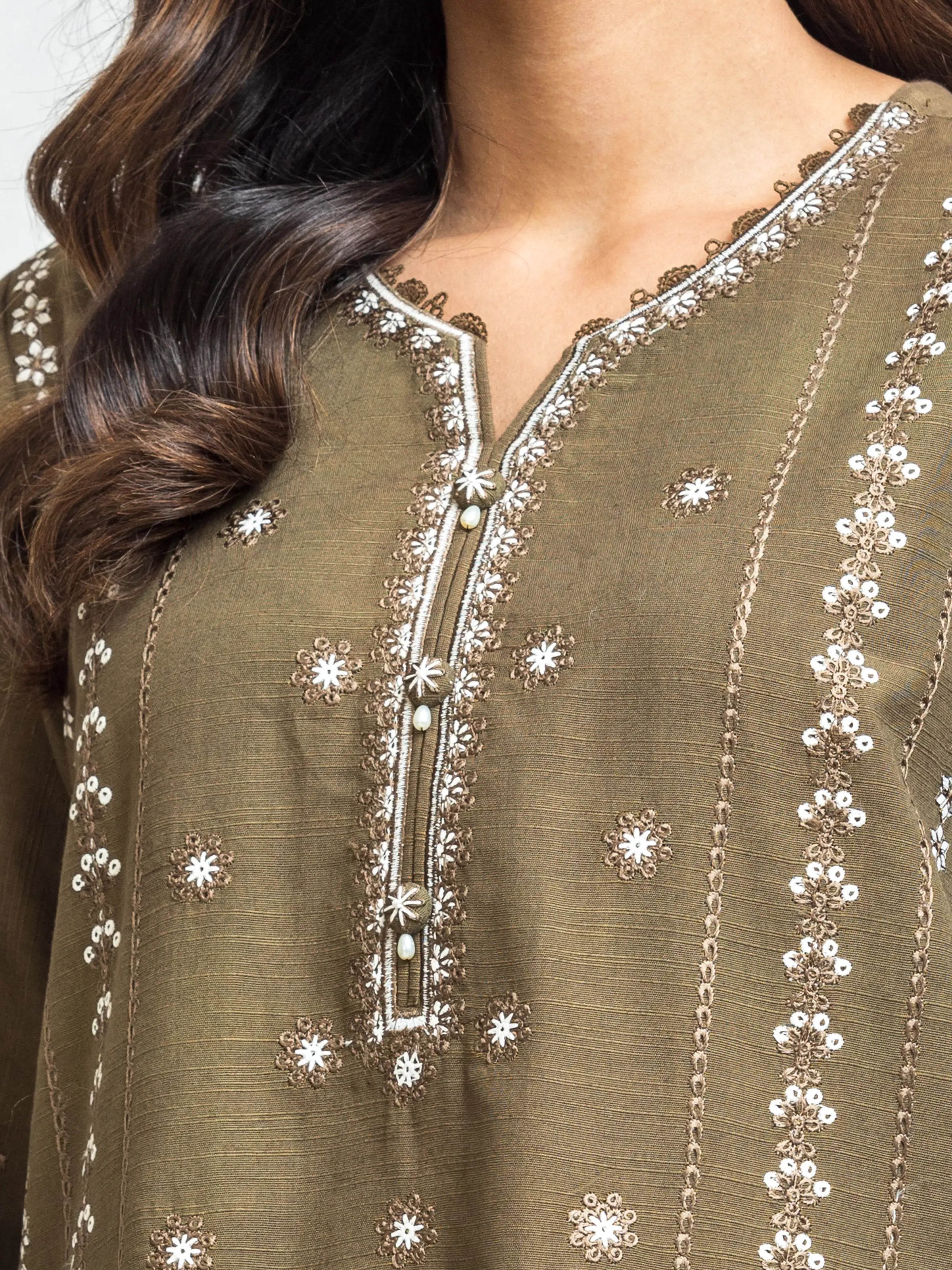 URB Unstitched Mehndi Embroidered Khaddar 3 Piece