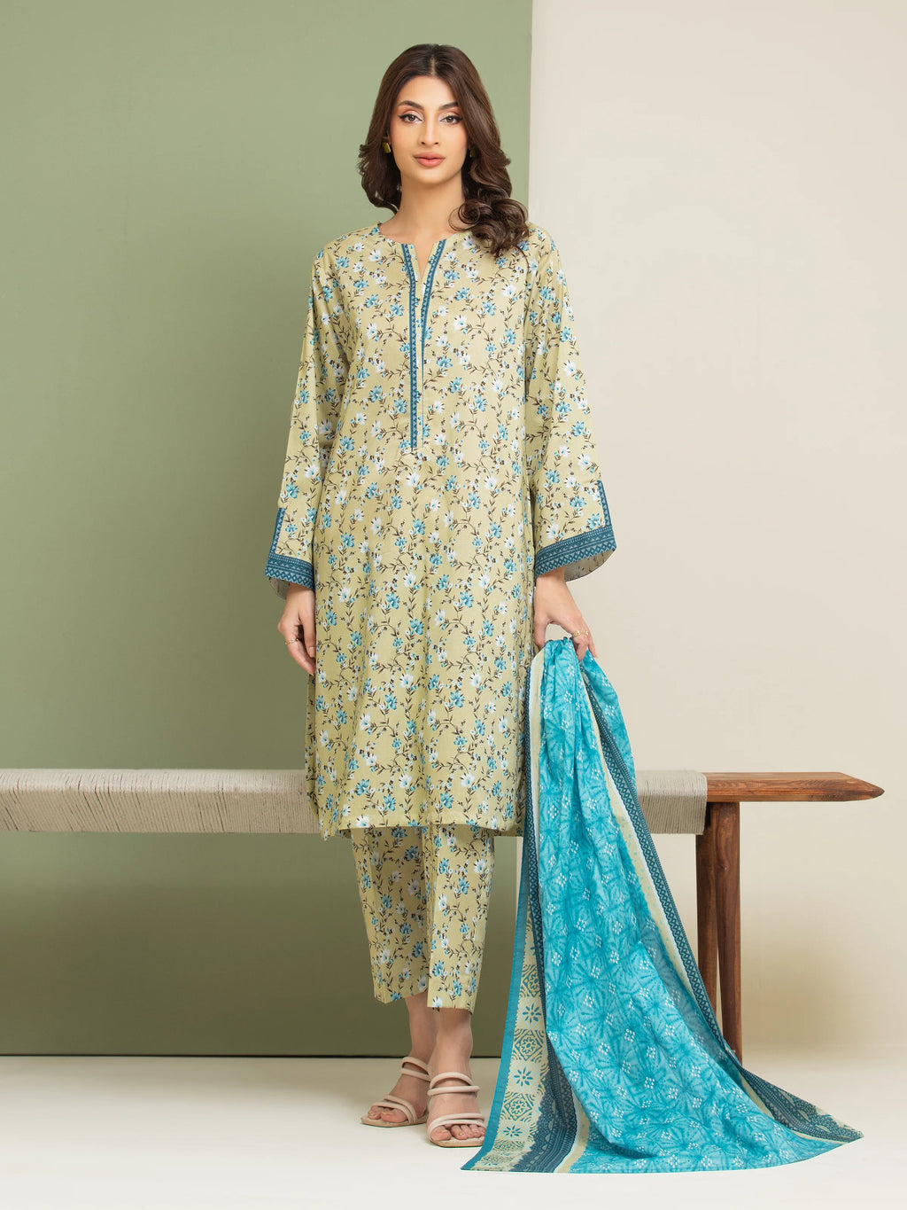 3 Piece Unstitched Lawn Suit Pastel Yellow Printed