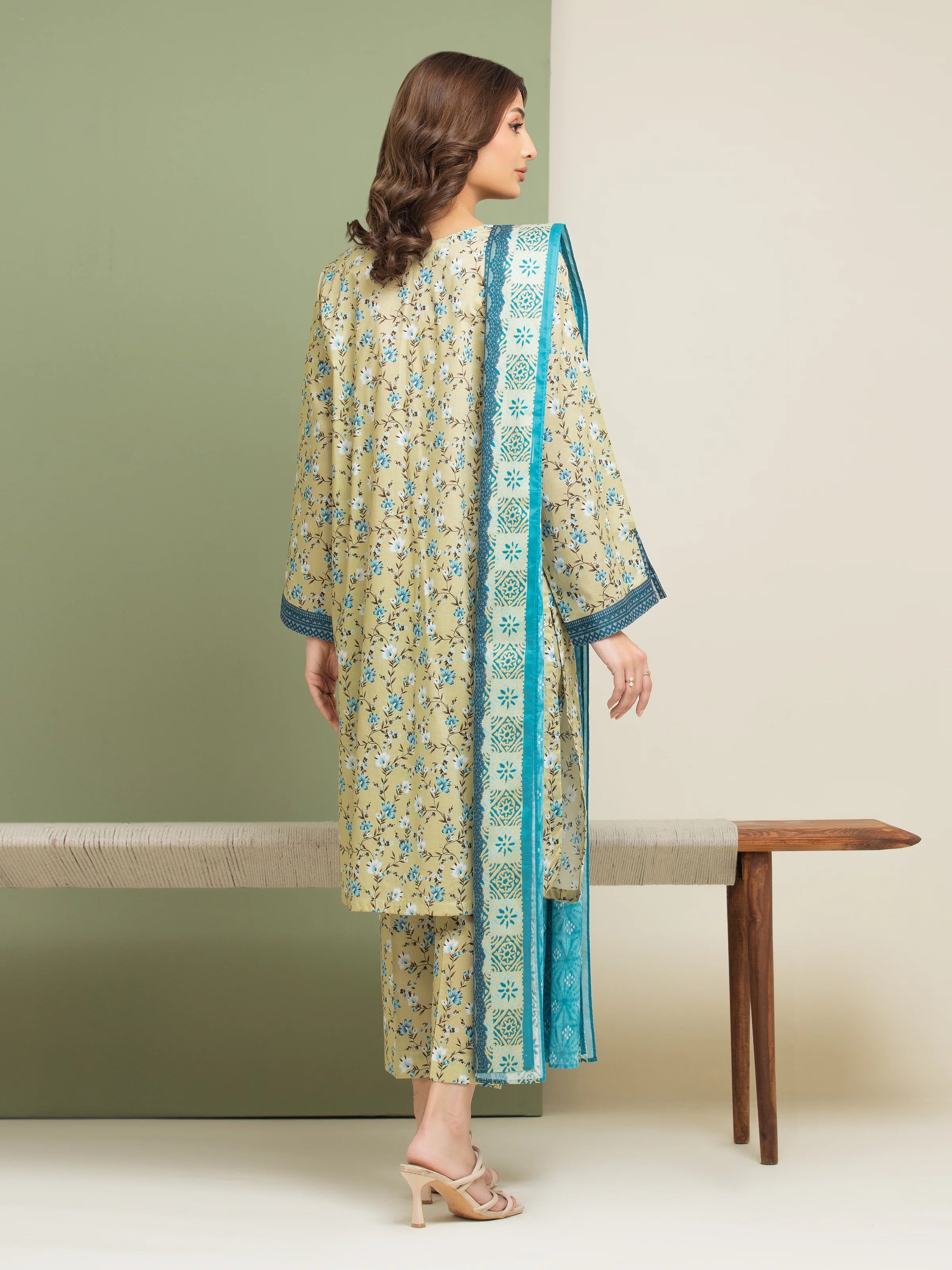 3 Piece Unstitched Lawn Suit Pastel Yellow Printed