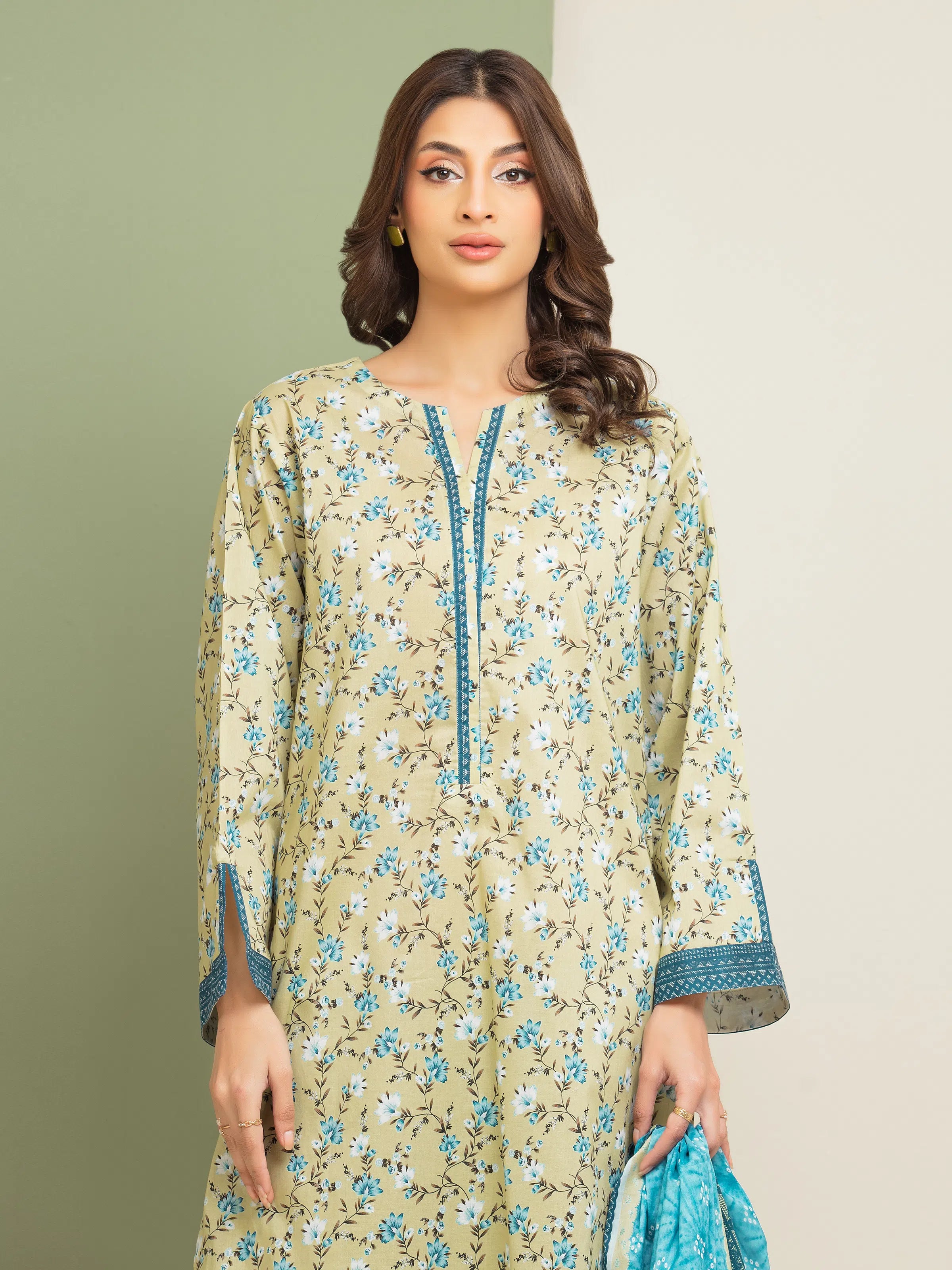3 Piece Unstitched Lawn Suit Pastel Yellow Printed