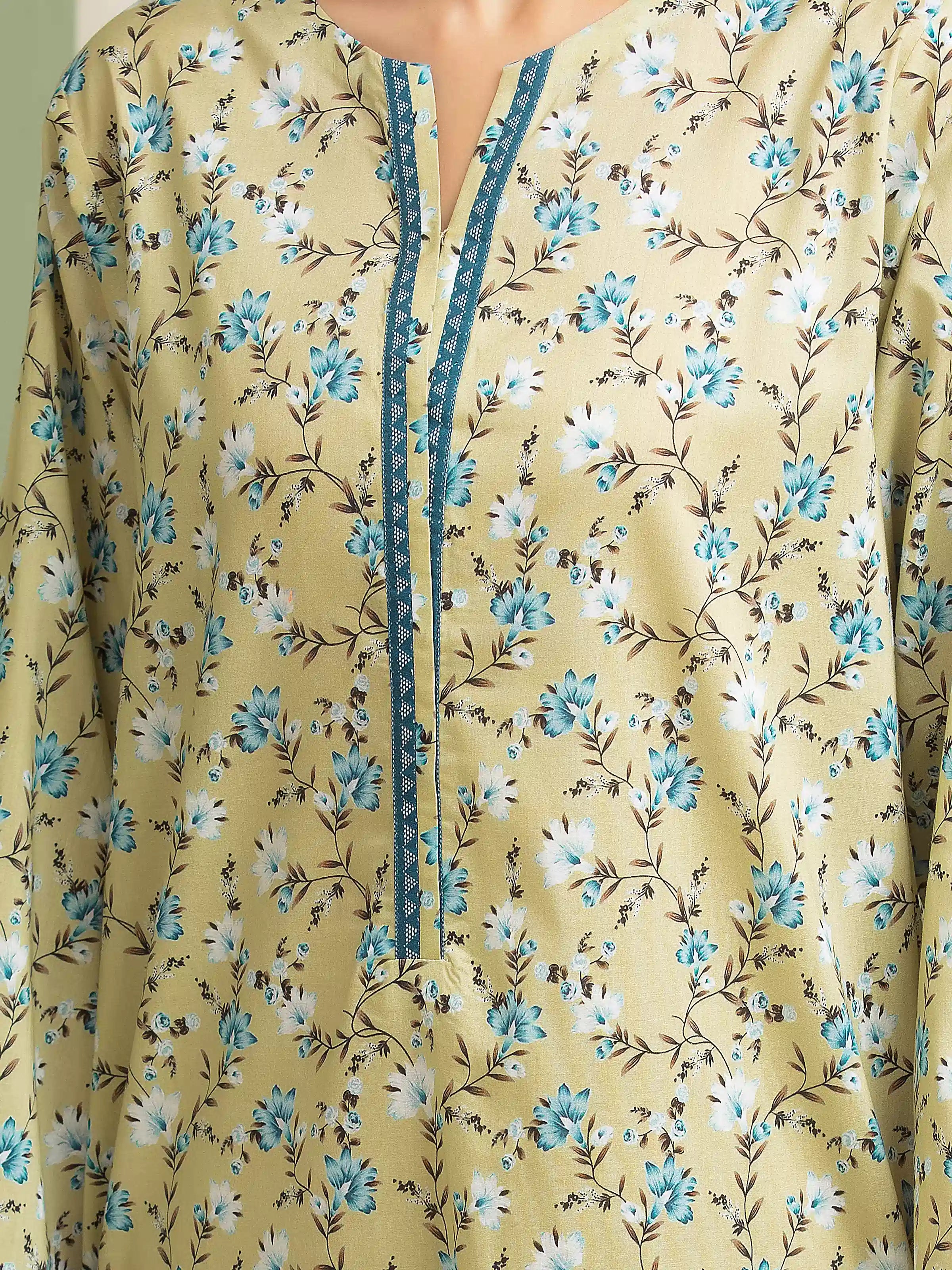 3 Piece Unstitched Lawn Suit Pastel Yellow Printed