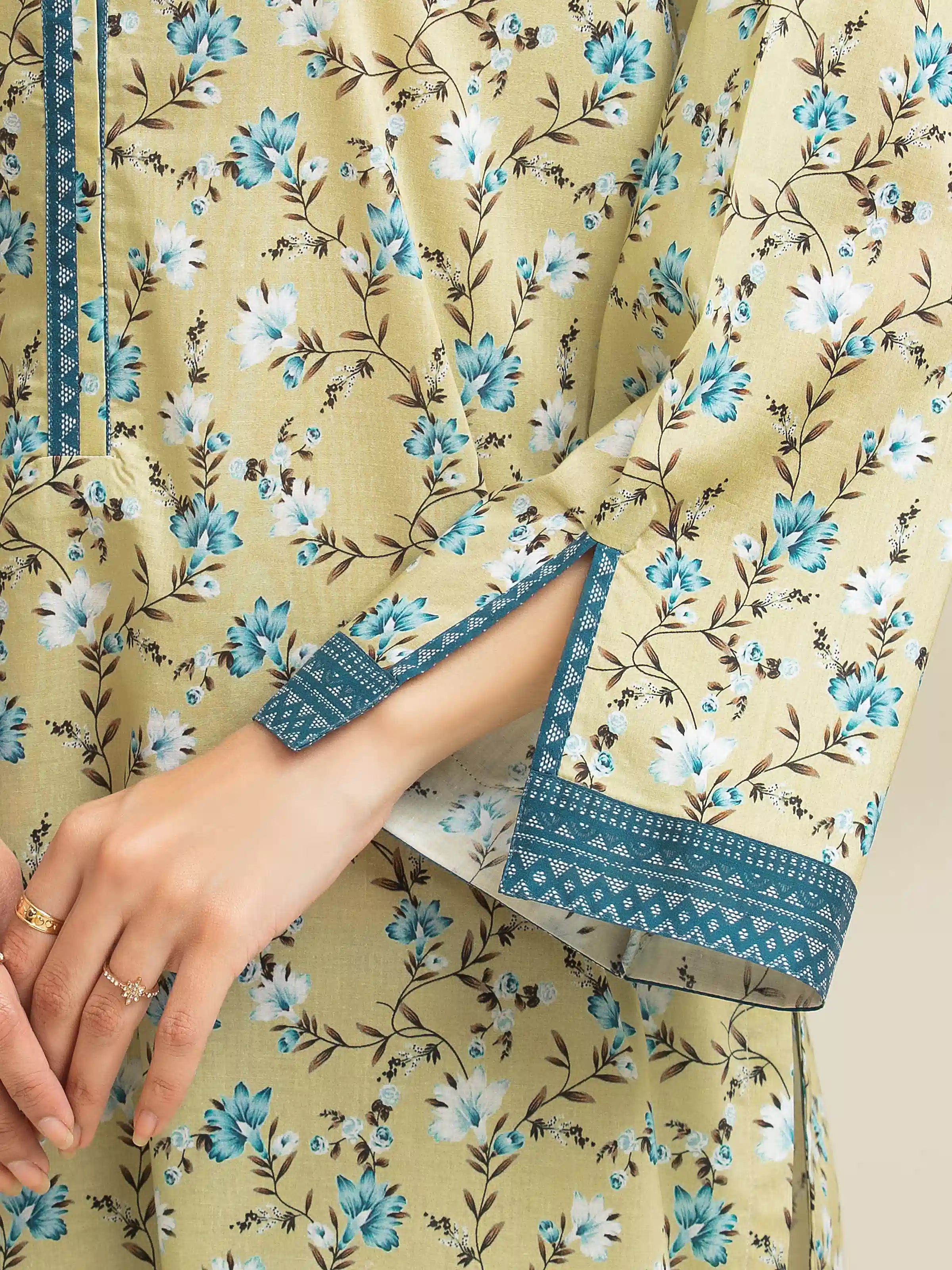 3 Piece Unstitched Lawn Suit Pastel Yellow Printed