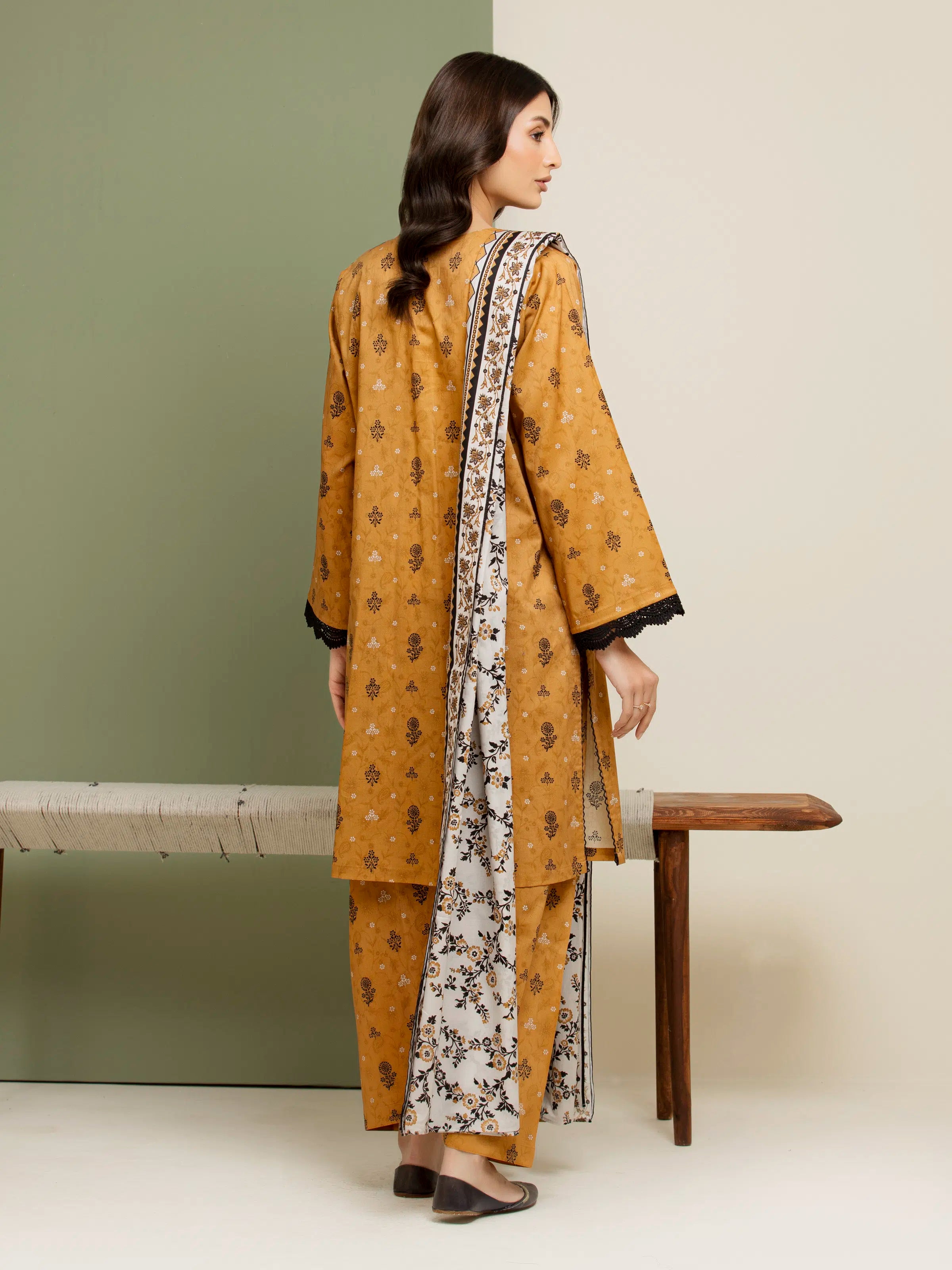 3 Piece Unstitched Lawn Suit Light Brown Printed