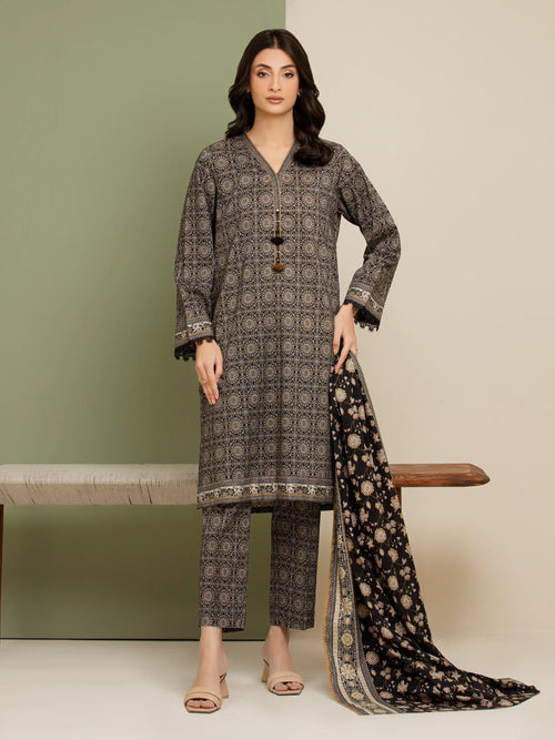 3 Piece Unstitched Lawn Suit Black Printed