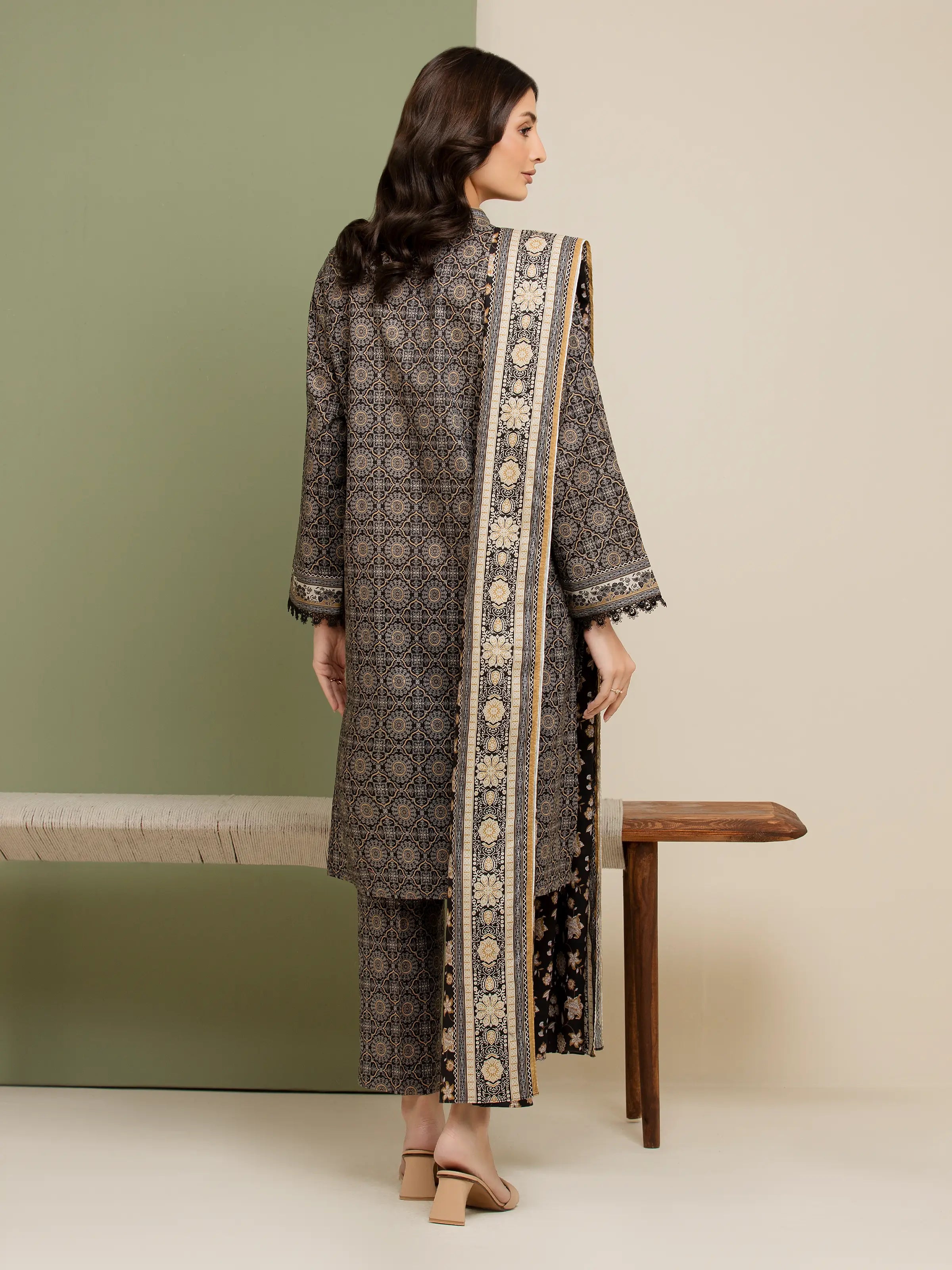 3 Piece Unstitched Lawn Suit Black Printed