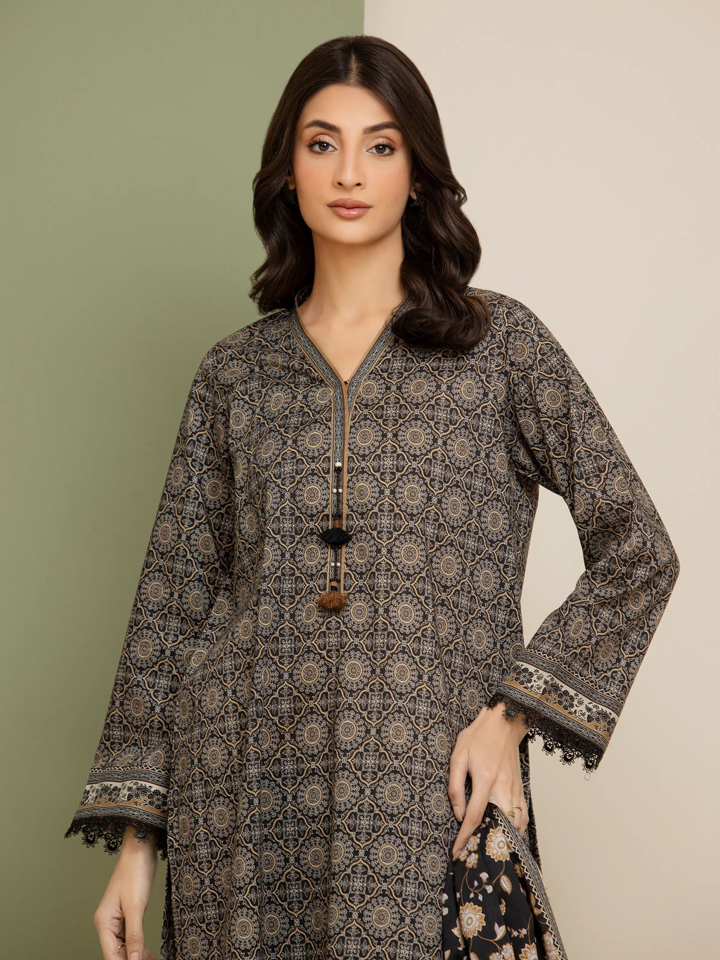 3 Piece Unstitched Lawn Suit Black Printed