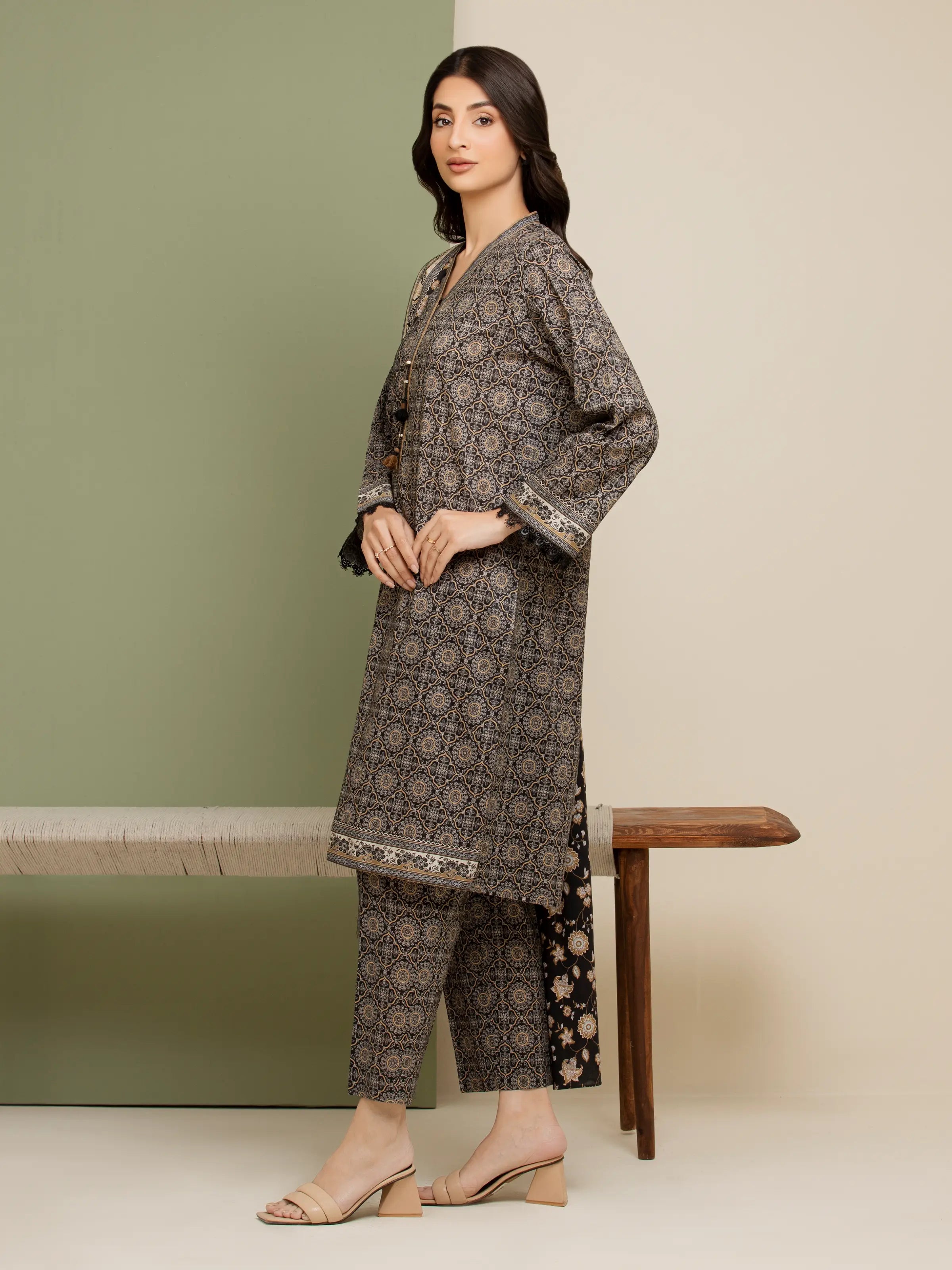 3 Piece Unstitched Lawn Suit Black Printed