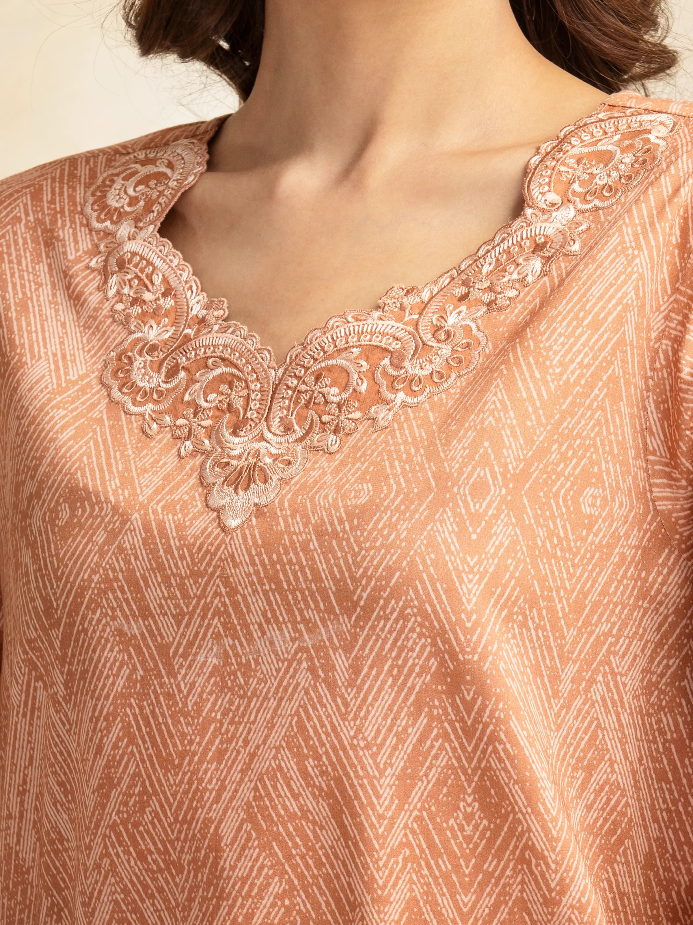 Unstitched Dark Peach Embroidered Lawn 3 Piece