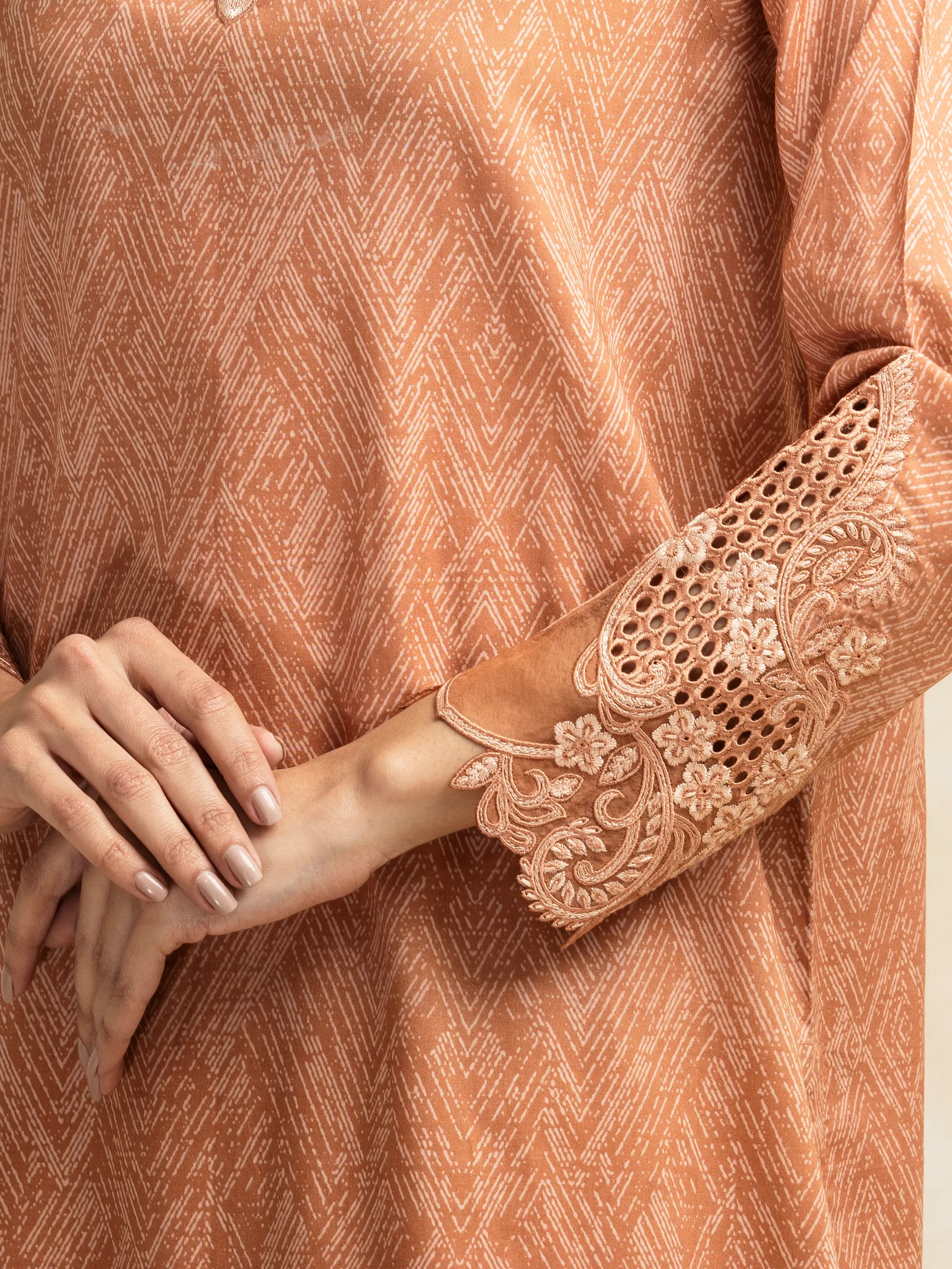 Unstitched Dark Peach Embroidered Lawn 3 Piece