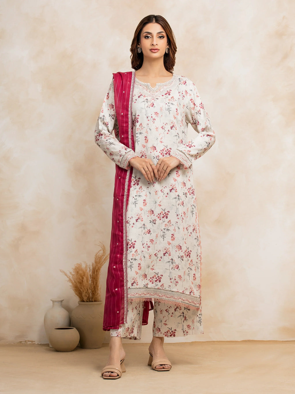 Unstitched Off White Embroidered Raw Silk 3 Piece