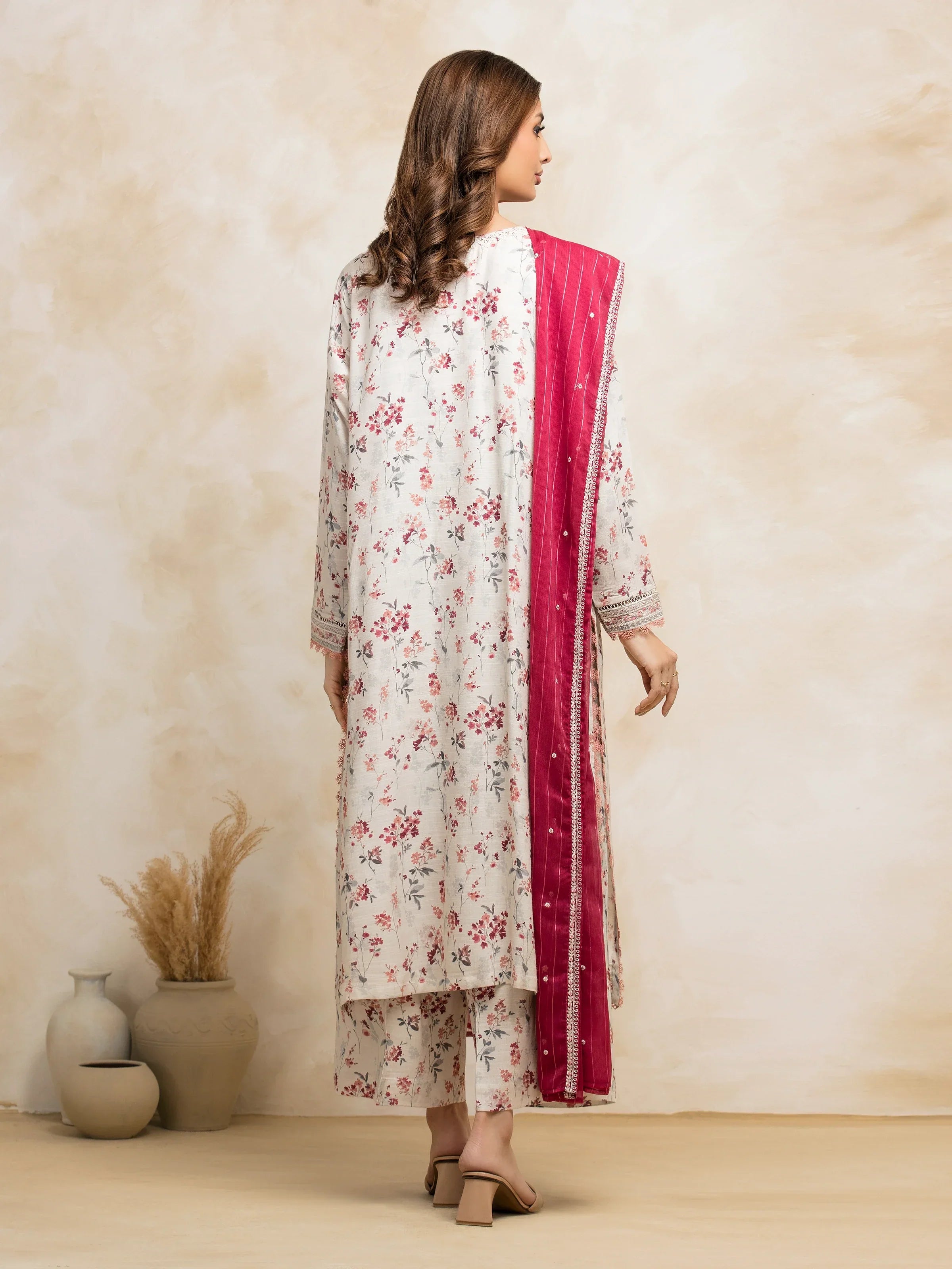 Unstitched Off White Embroidered Raw Silk 3 Piece