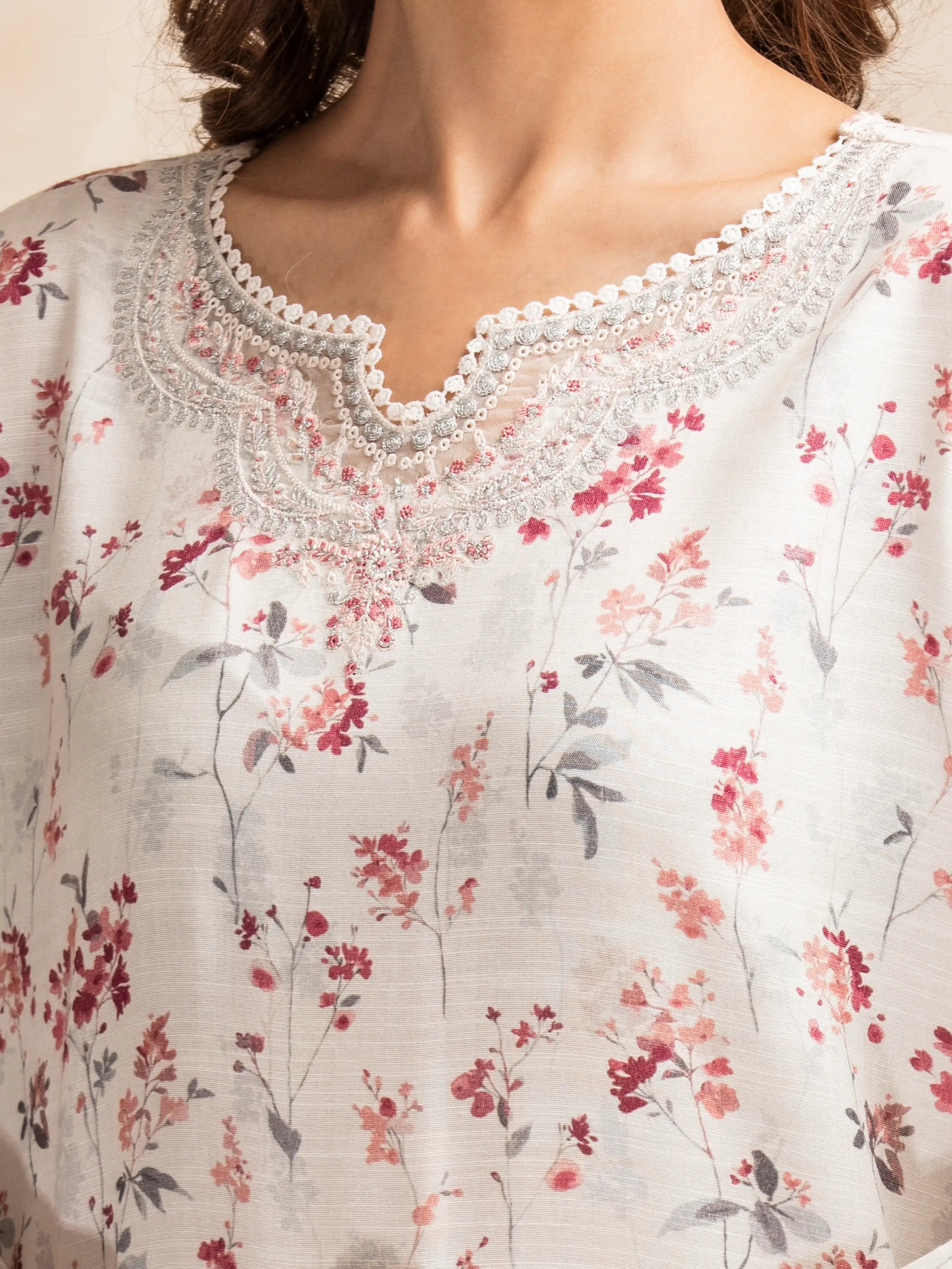 Unstitched Off White Embroidered Raw Silk 3 Piece