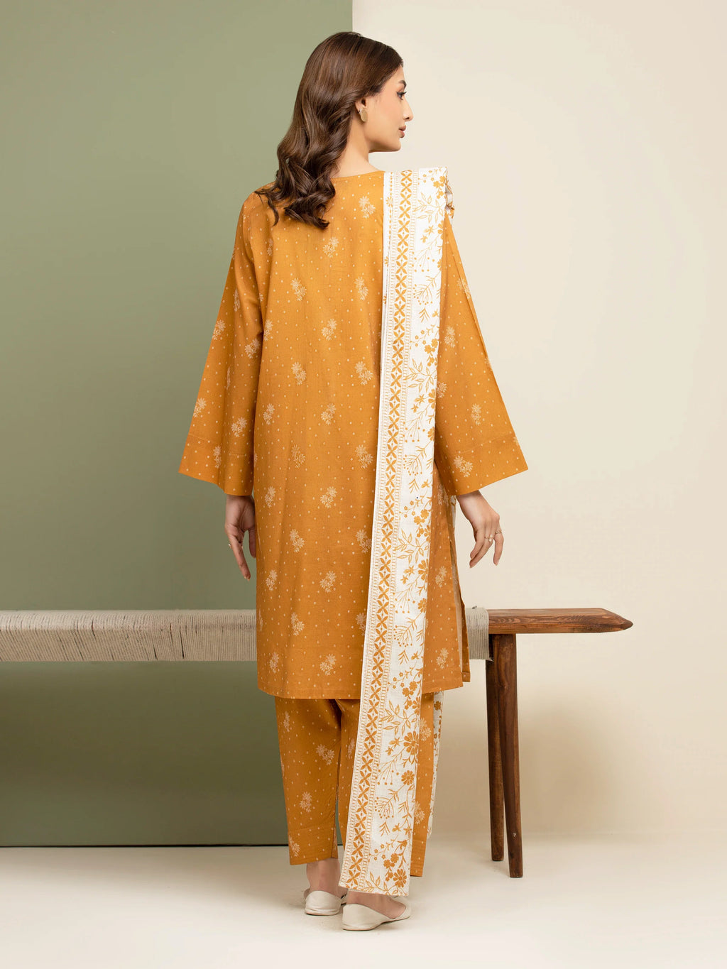 3 Piece Unstitched Lawn Suit Mustard Printed