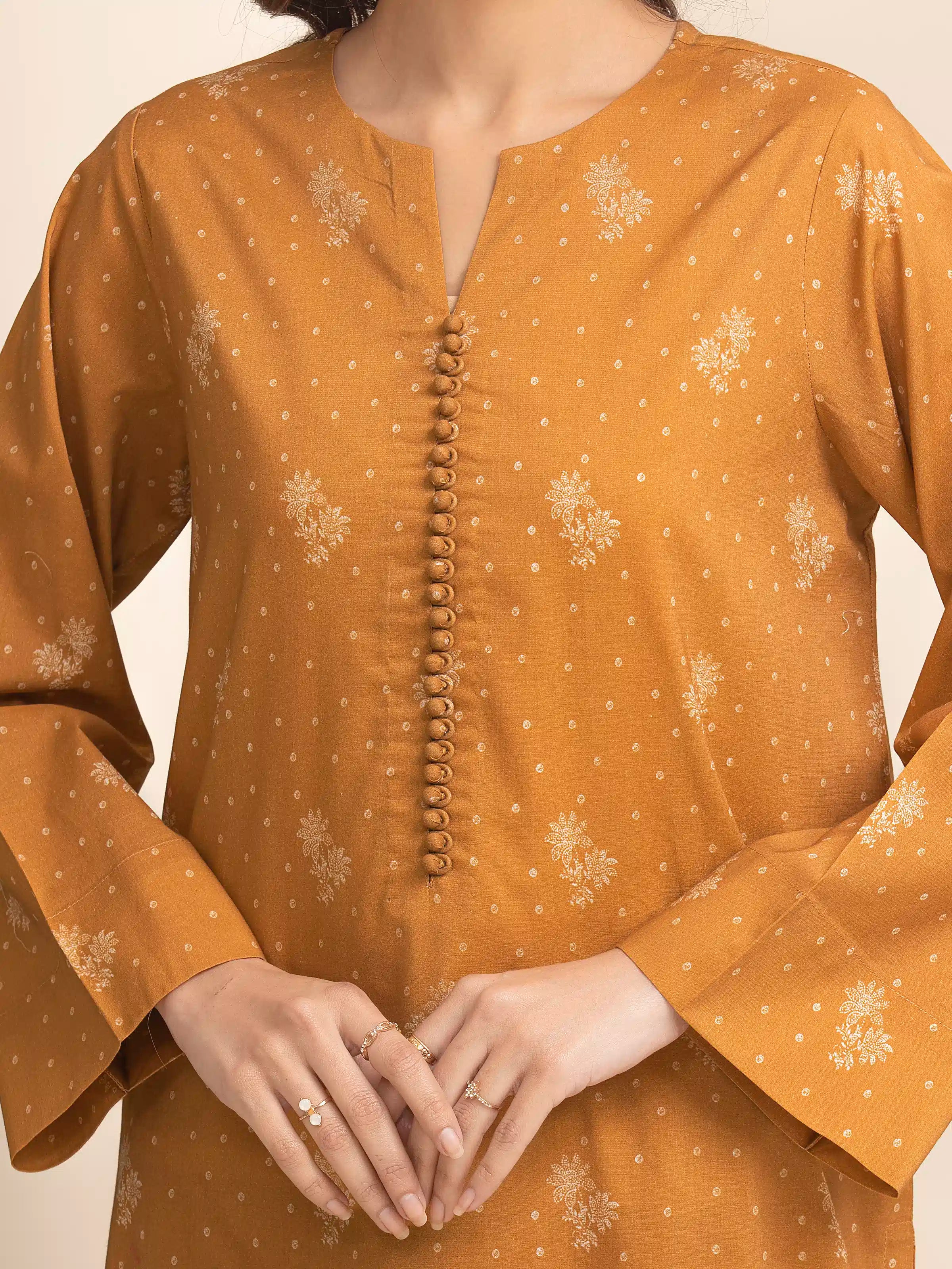 3 Piece Unstitched Lawn Suit Mustard Printed