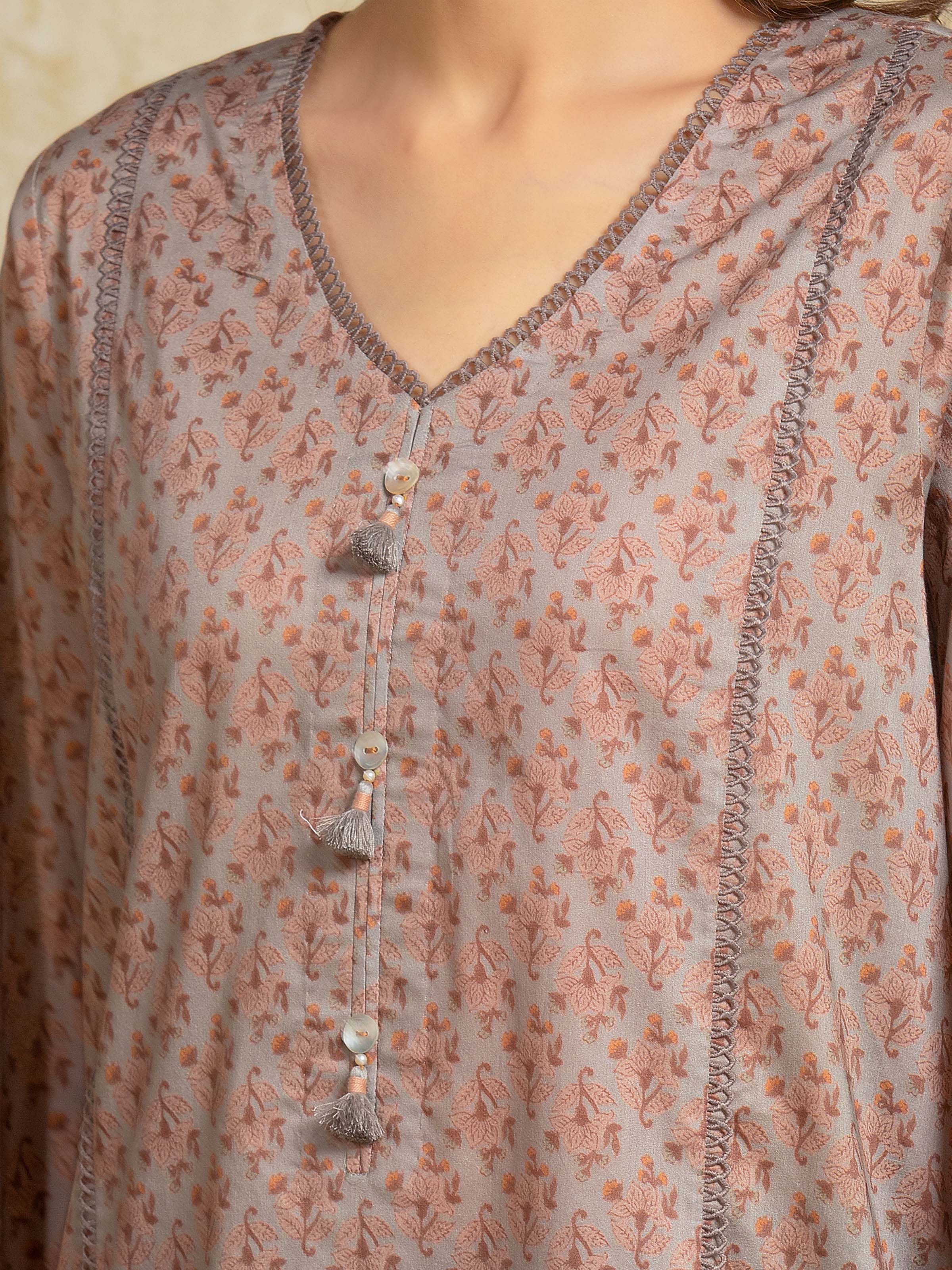 URB Unstitched Grey Printed Khaddar 3 Piece