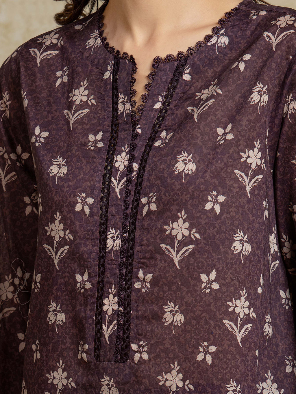 Unstitched Plum Printed Khaddar 3 Piece