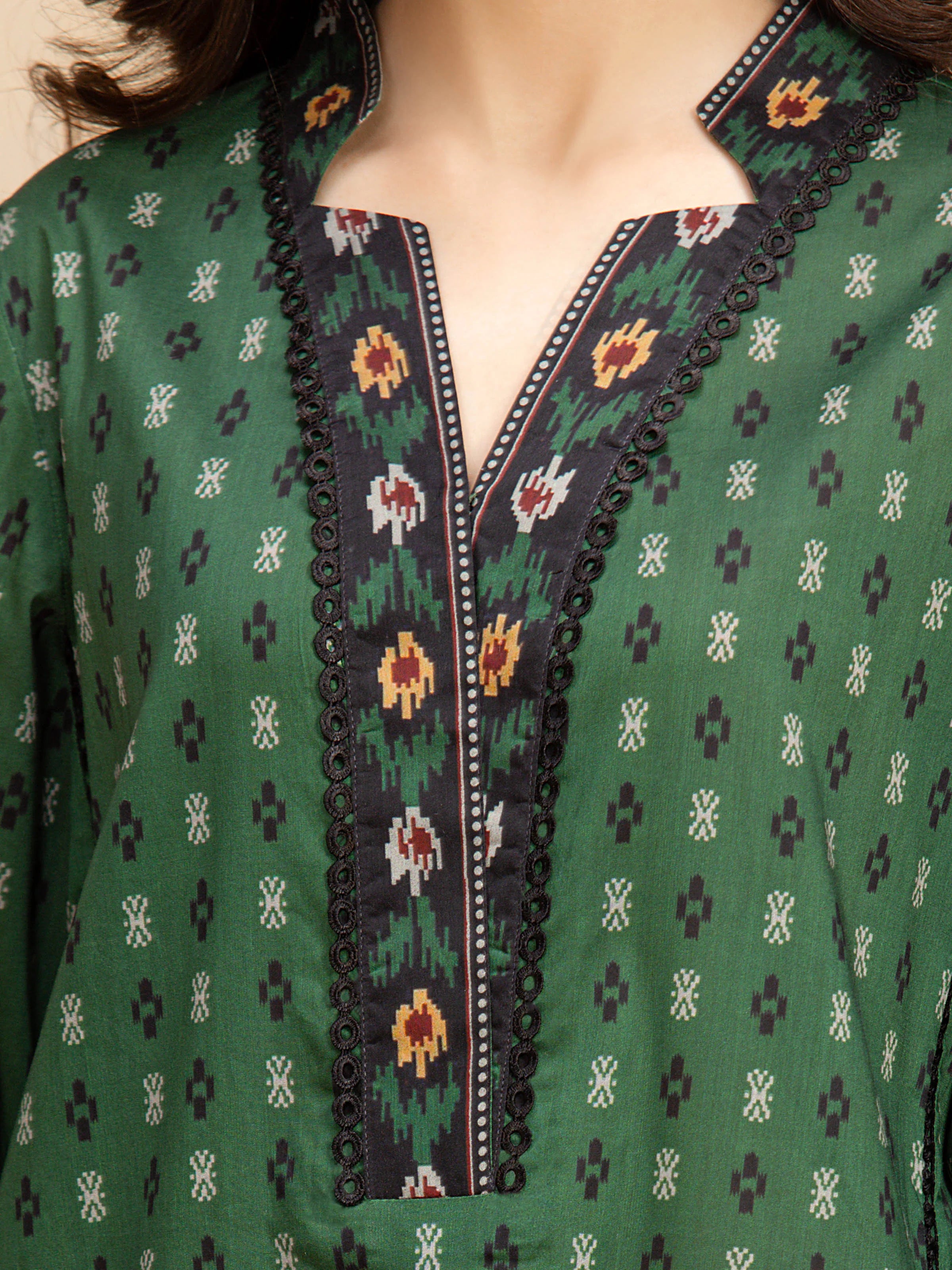 Unstitched Dark Green Printed Khaddar 3 Piece