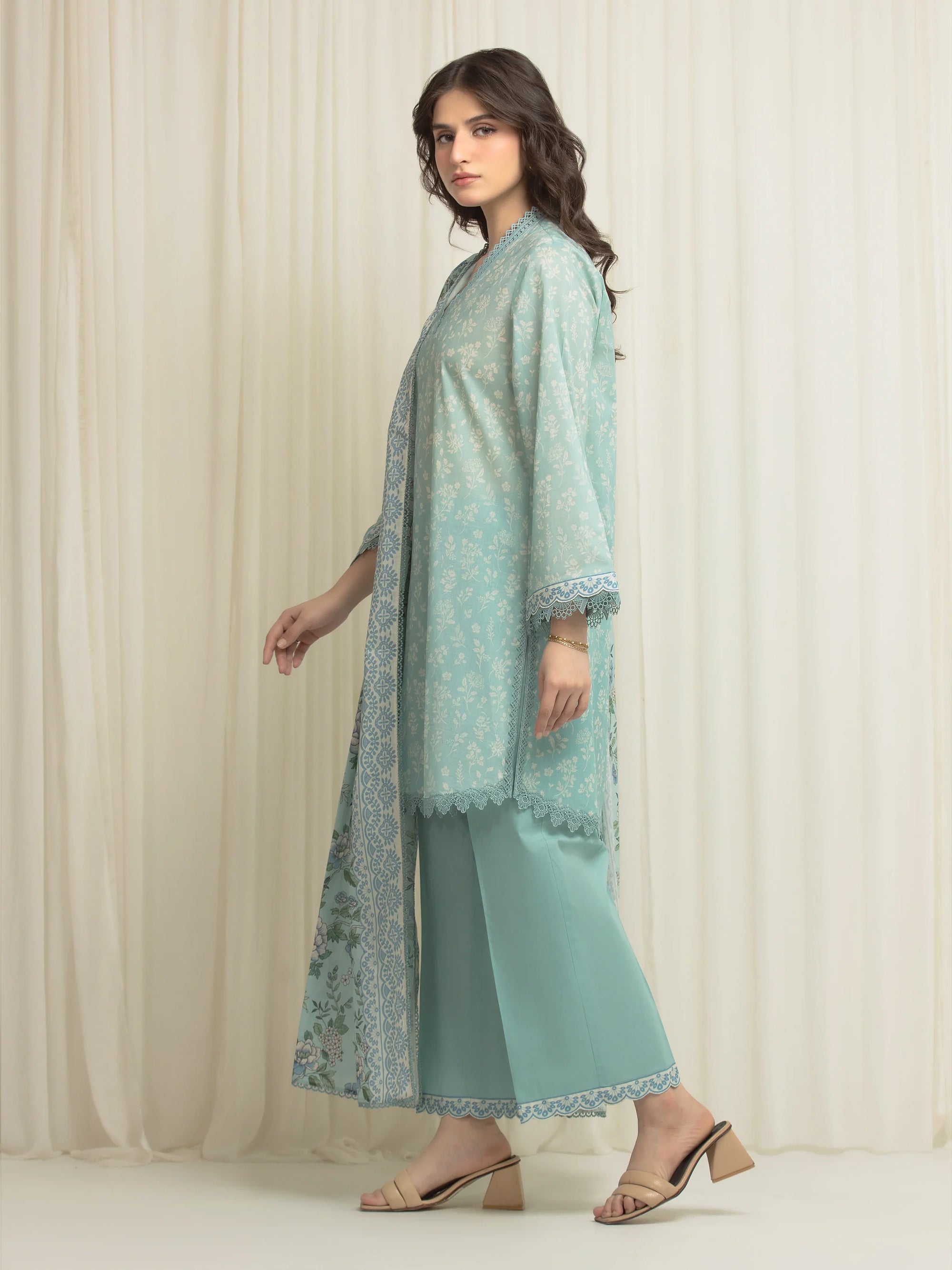 URB Printed Lawn Suit (Green)