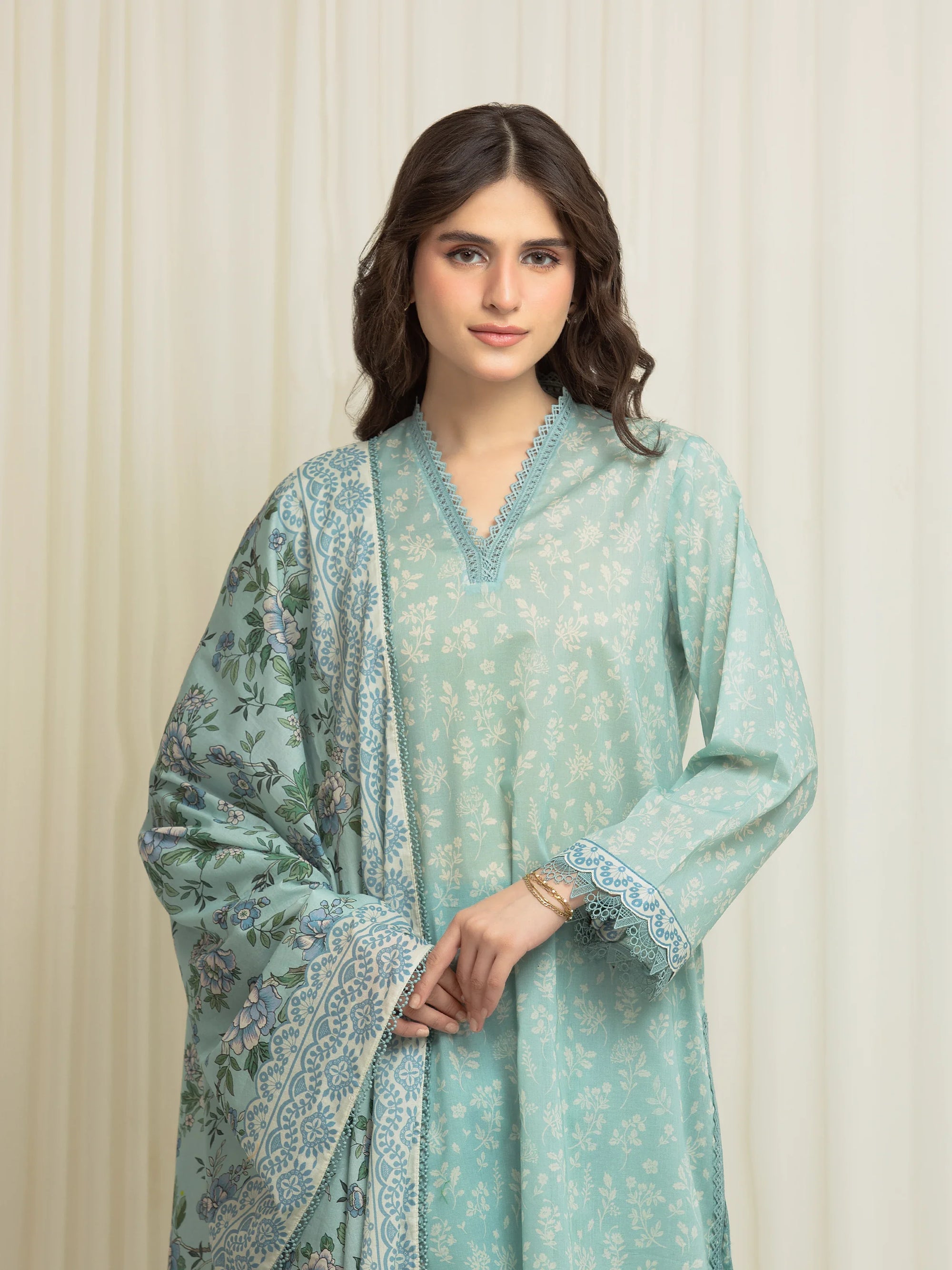 URB Printed Lawn Suit (Green)