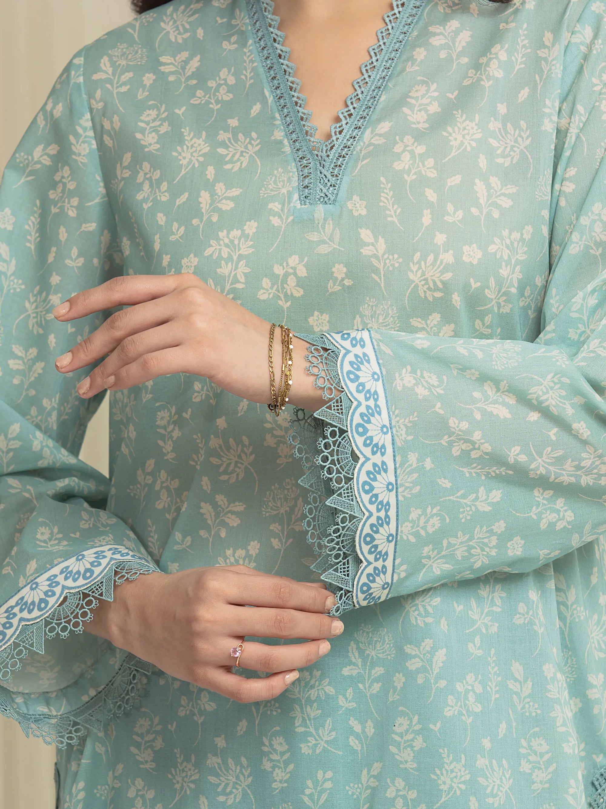 URB Printed Lawn Suit (Green)