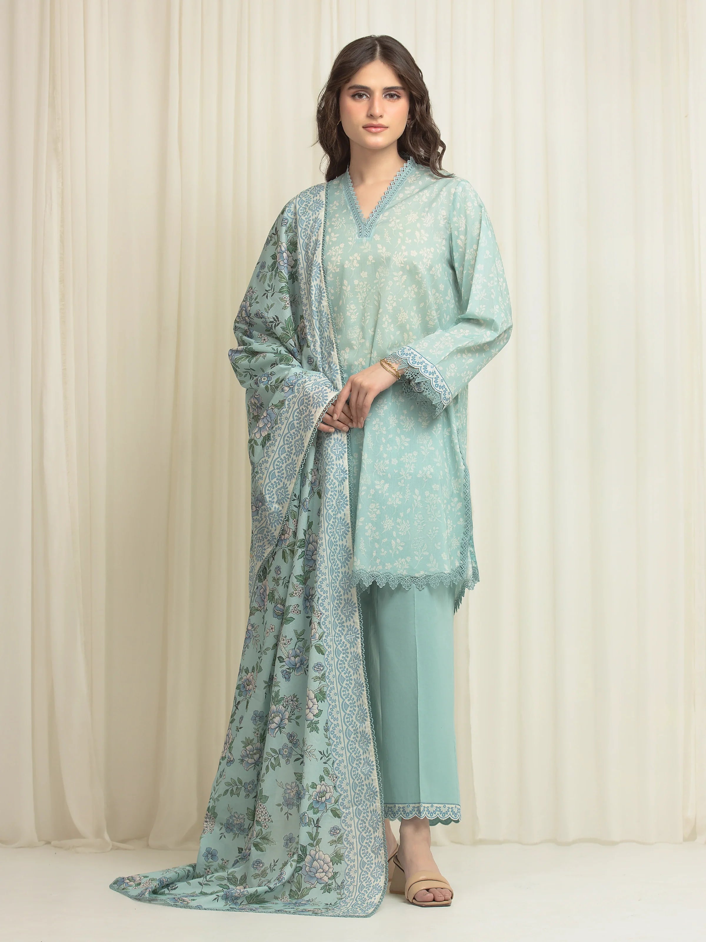 URB Printed Lawn Suit (Green)