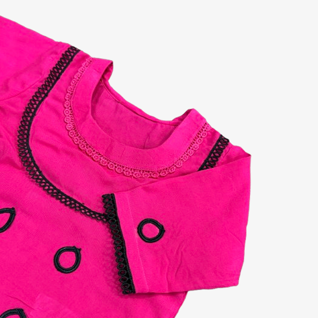Pink Traditional Style Kurti with Black Embroidery