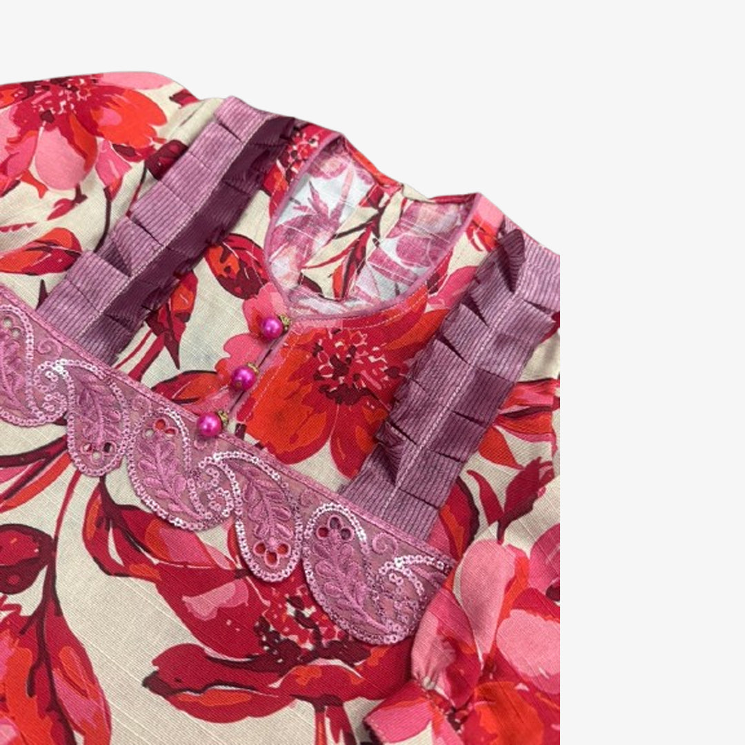 Baby Girls Printed Khaddar Dress with Trouser