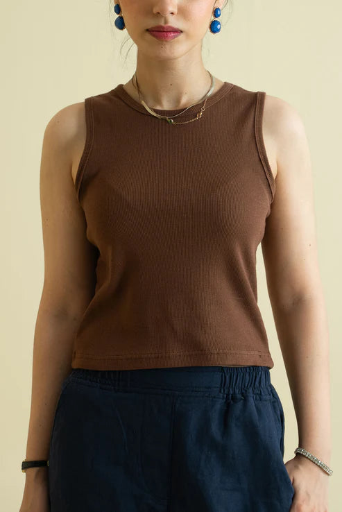Women's Ribbed Vest - Brown