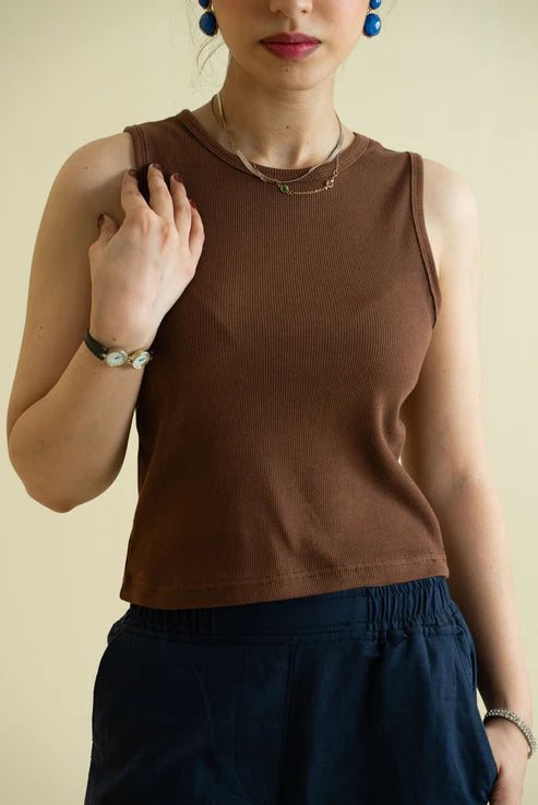 Women's Ribbed Vest - Brown