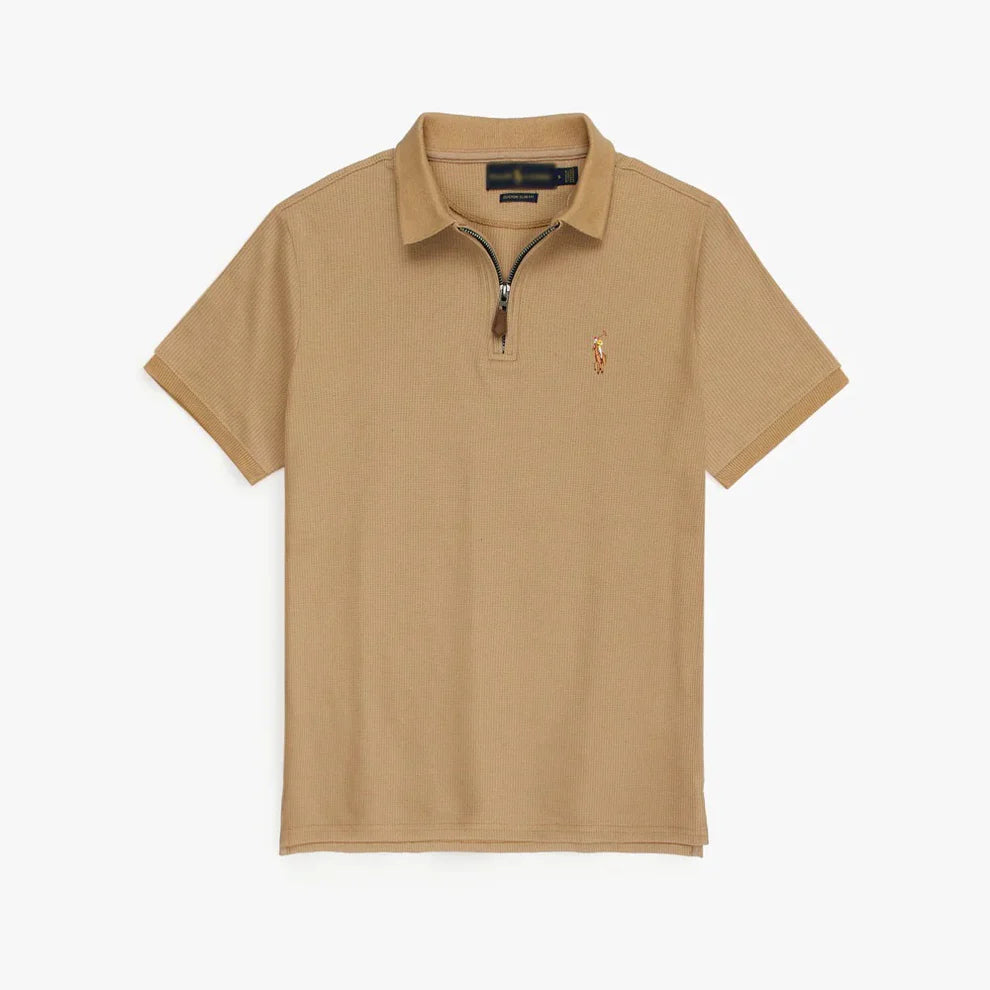 RL Premium Men's Khaki Polo Shirt with Multi Zipper Design