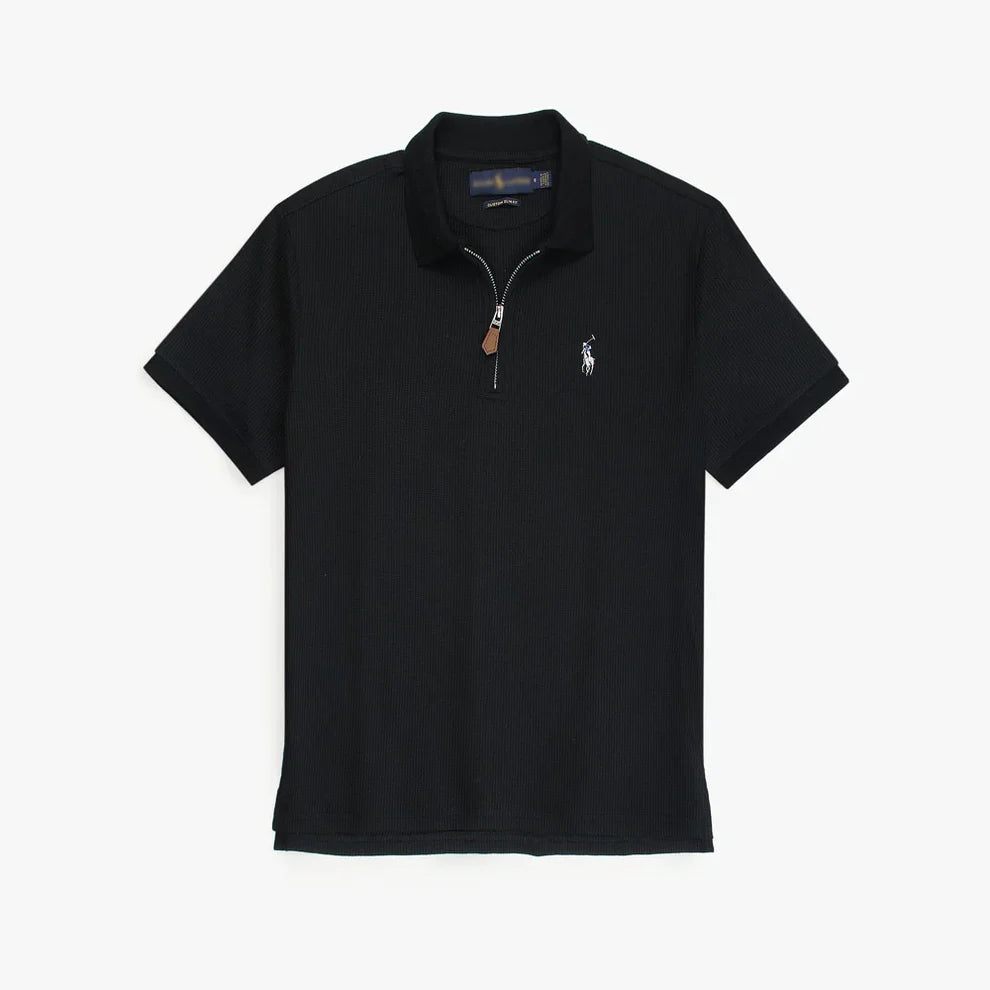 RL Premium Men's Black Polo Shirt with Multi Zipper Design