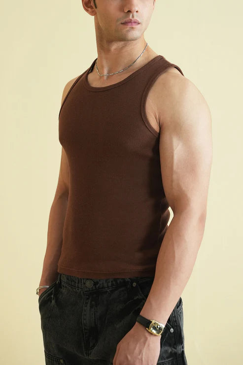 URB Men's Ribbed Vest - Brown