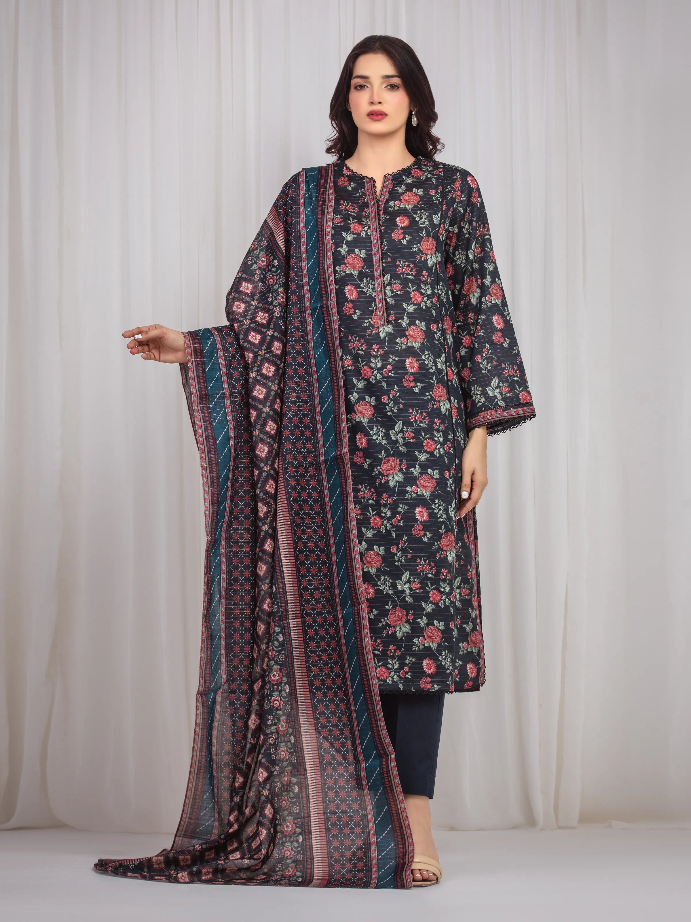 URB Unstitched Printed Zari Lawn Suit