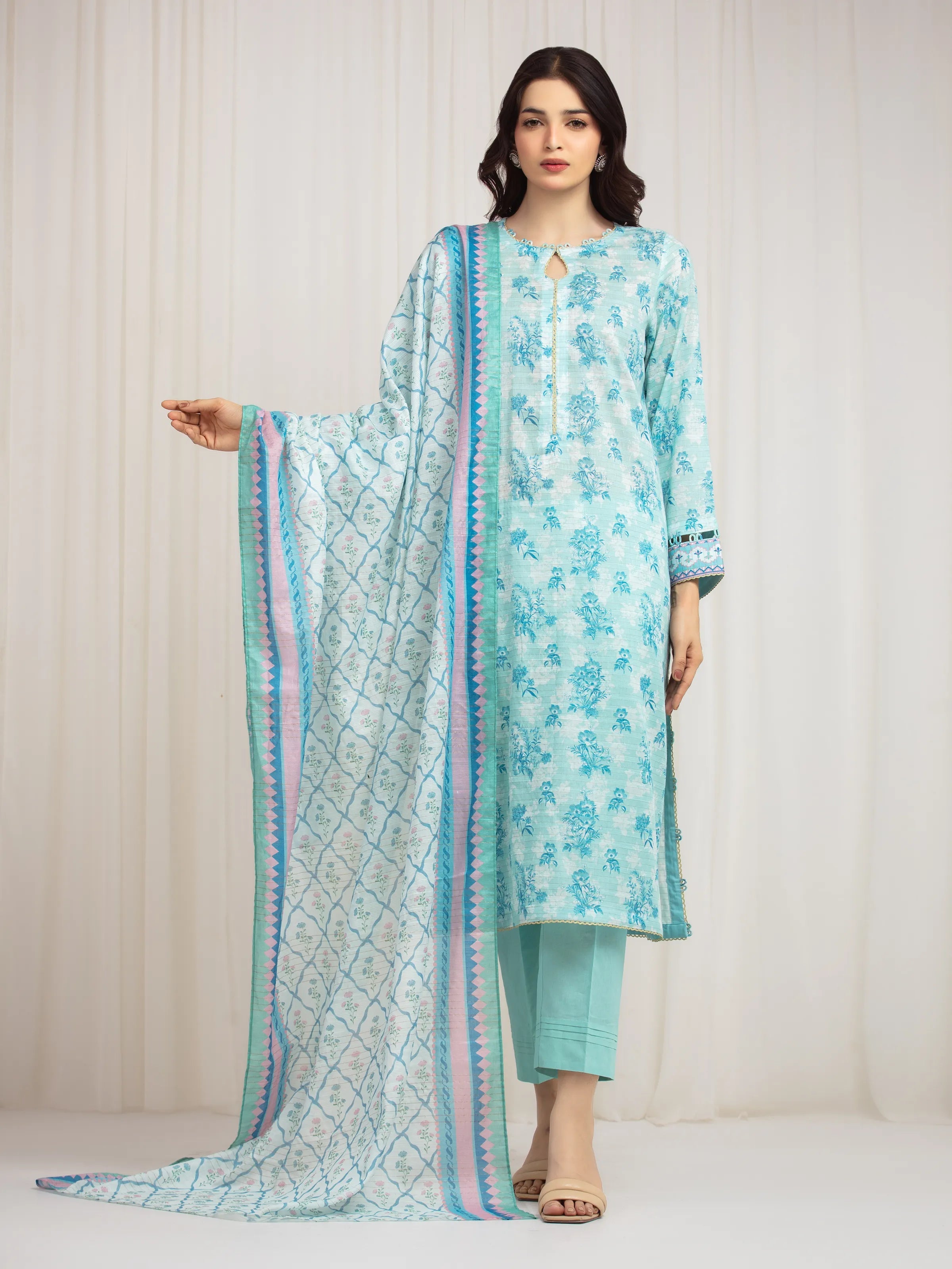 URB Unstitched Printed Zari Lawn Suit