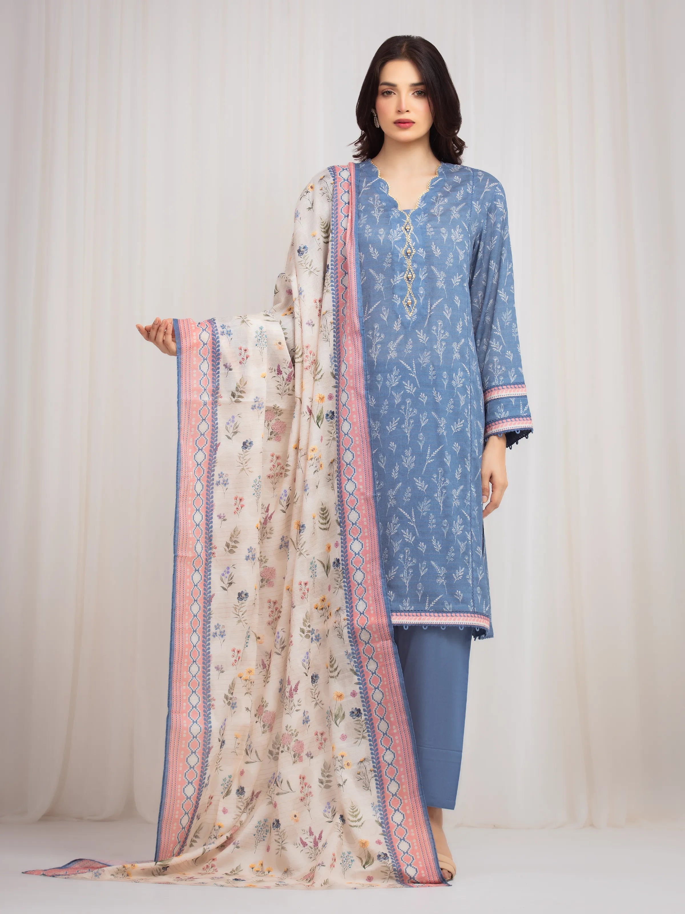 URB Unstitched Printed Zari Lawn Suit