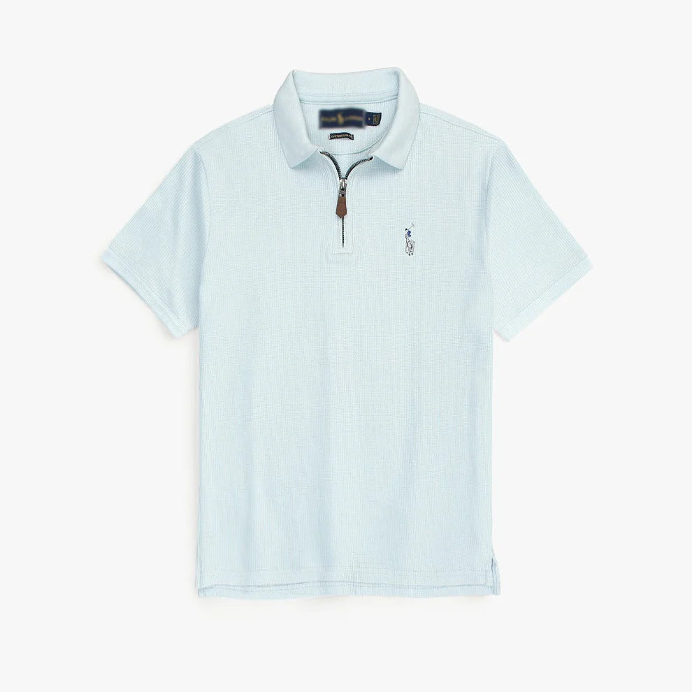 RL Premium Men's Sky Blue Polo Shirt with Multi Zipper Design