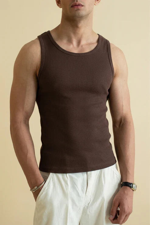 URB Men's Ribbed Vest - Dark  Brown