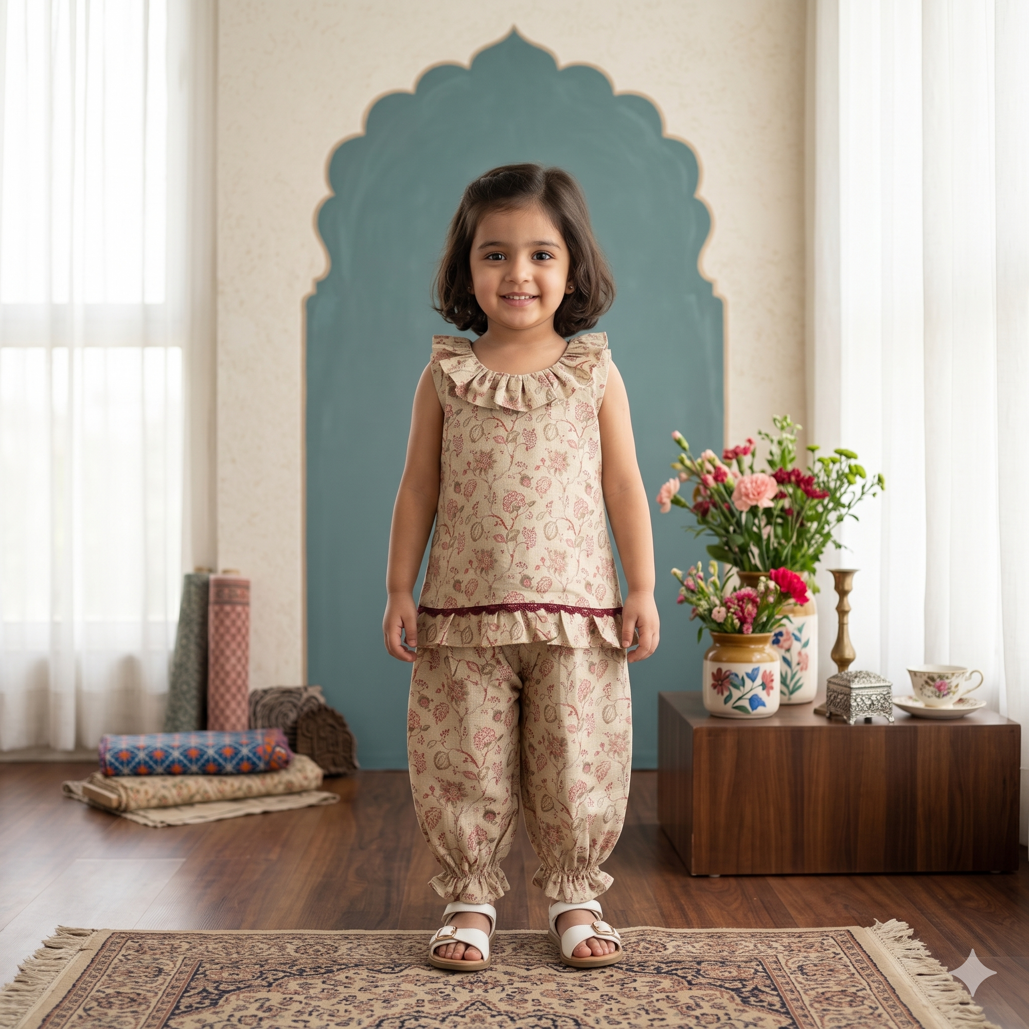 Girls Vintage Floral Printed Lawn Suit