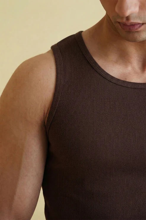 URB Men's Ribbed Vest - Dark  Brown