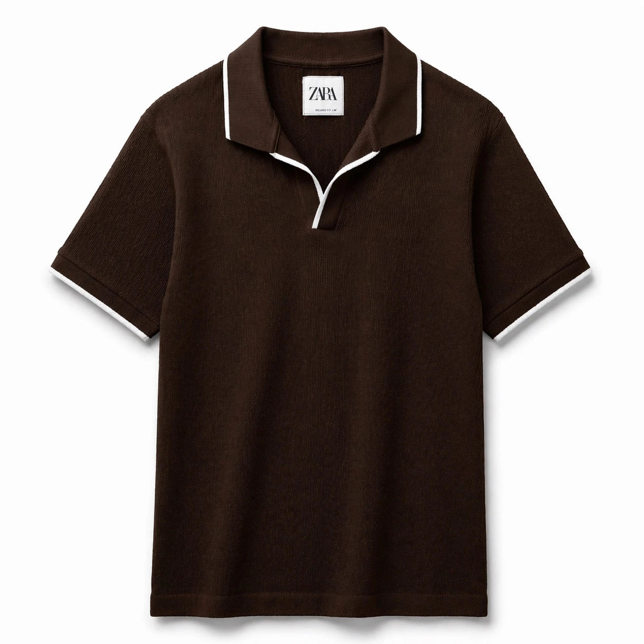 ZARA JHONNY COLLAR WAFFLE KNIT POLO SHIRT (BROWN)