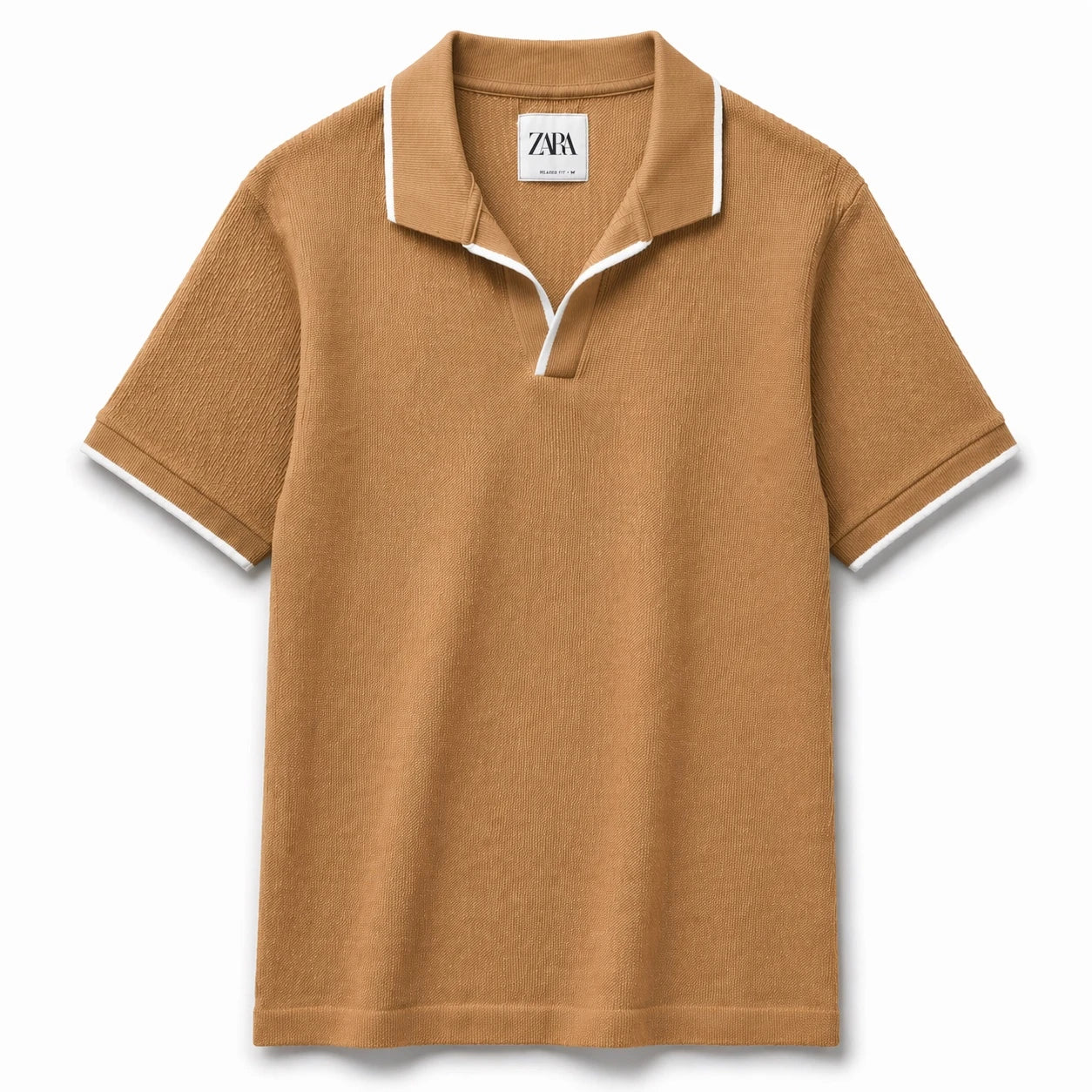 ZARA JHONNY COLLAR WAFFLE KNIT POLO SHIRT (KHAKHI)